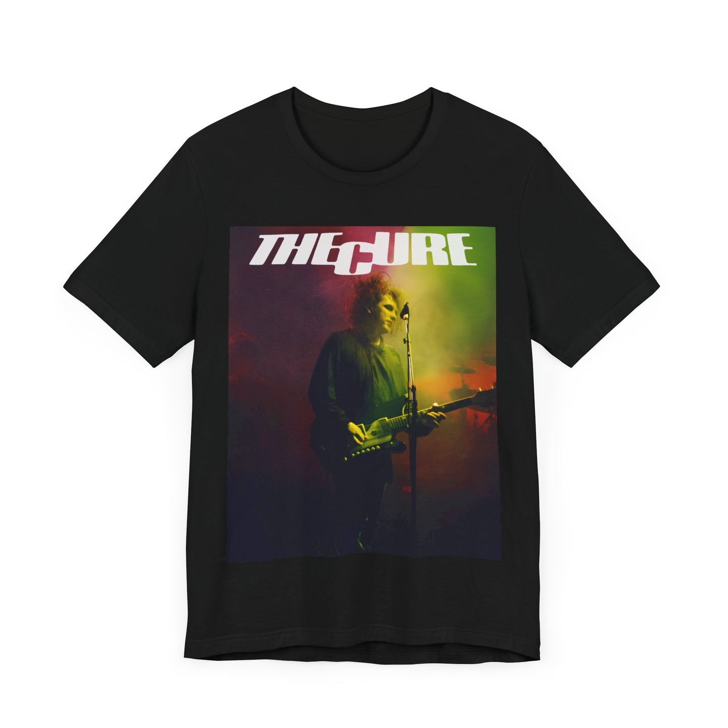 A black graphic t-shirt featuring a concert graphic related to The Cure's 'Lovesong' era.