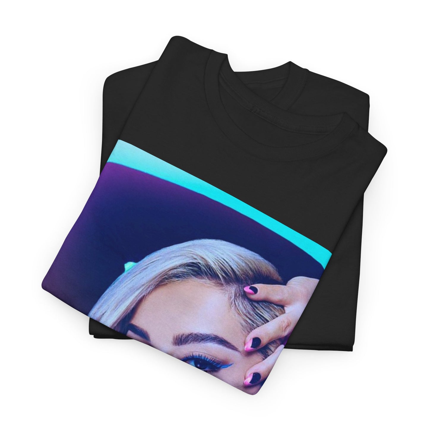 A black graphic t-shirt featuring a stylized graphic of Bebe Rexha, emphasizing her pop star persona.