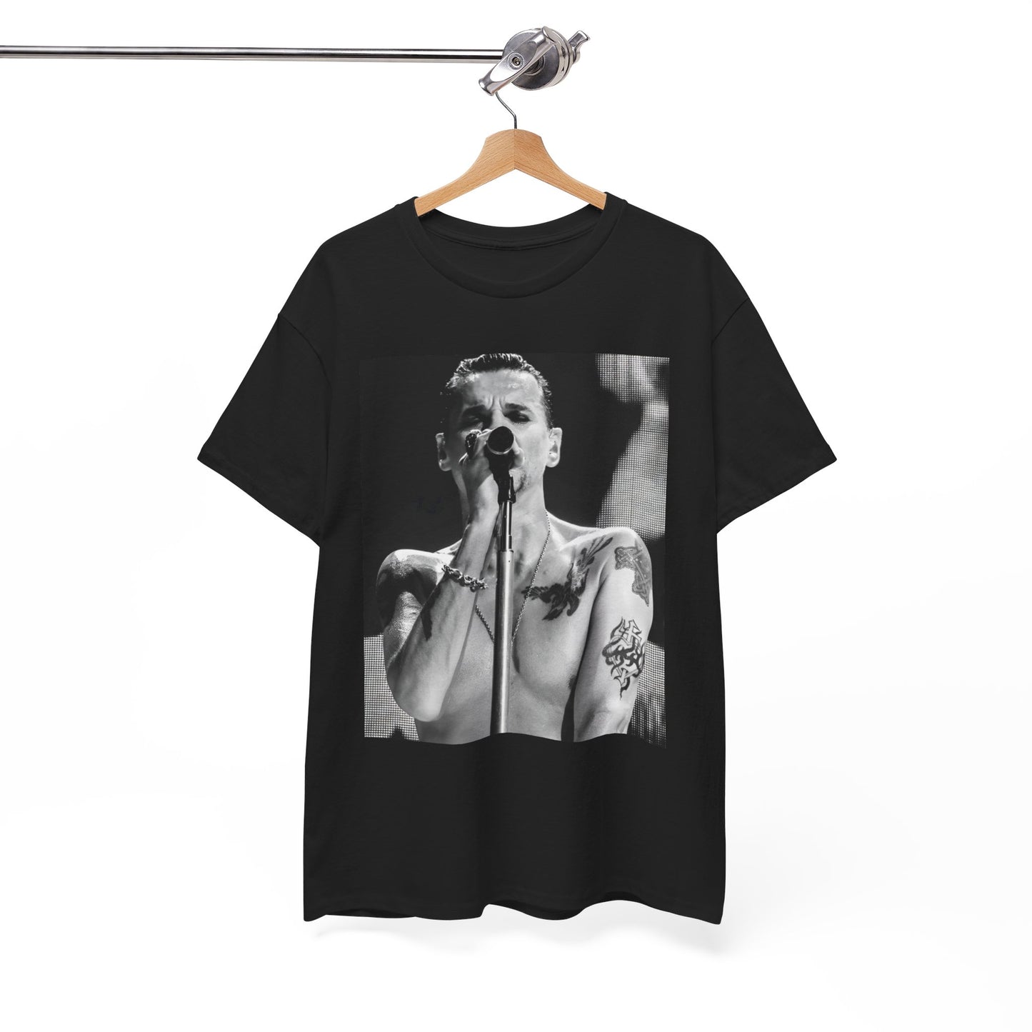 A black graphic t-shirt featuring a graphic related to Depeche Mode's 'Sounds of the Universe' live era.