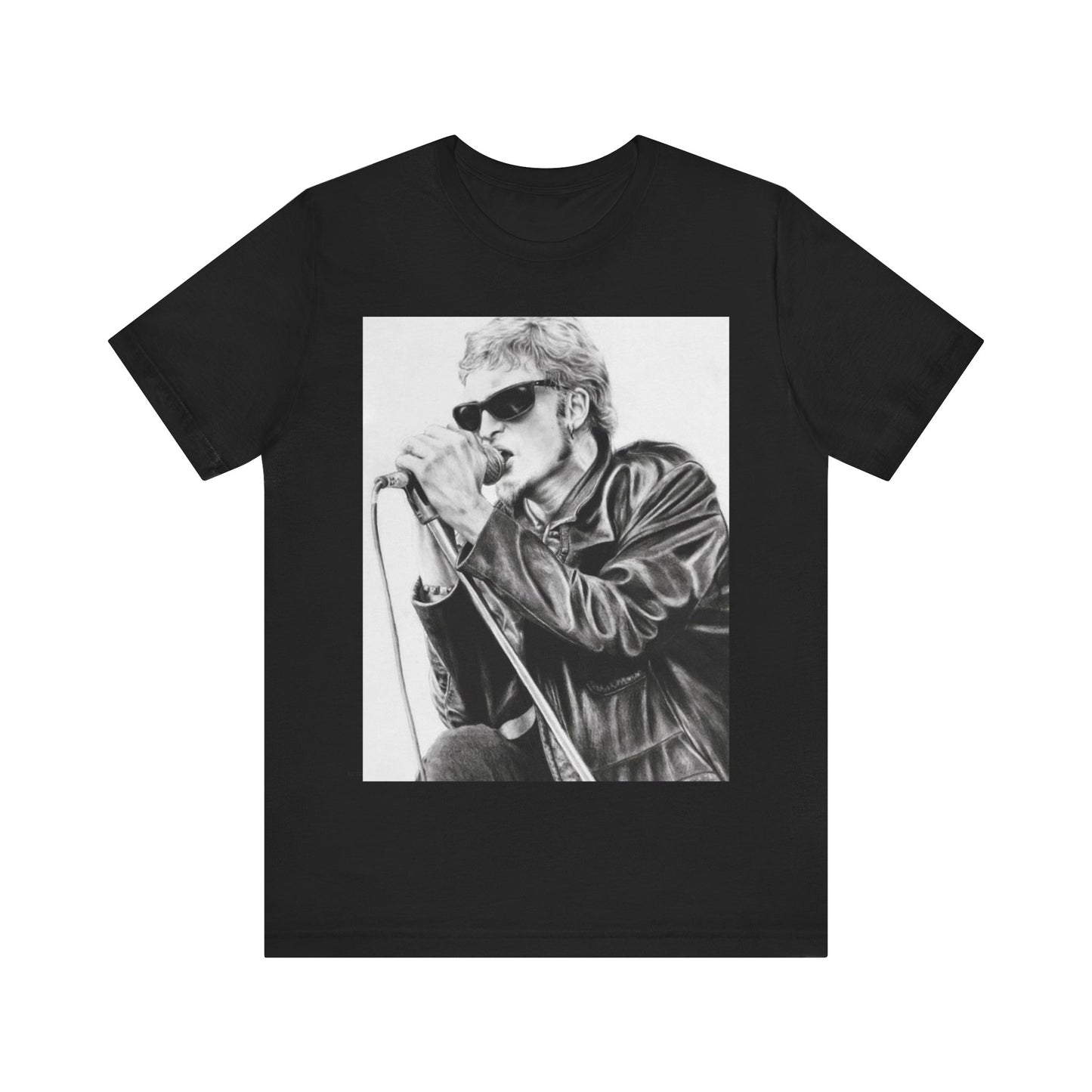 A black graphic t-shirt featuring a photo of Layne Staley from Alice In Chains performing live in concert, showing his intense stage presence.
