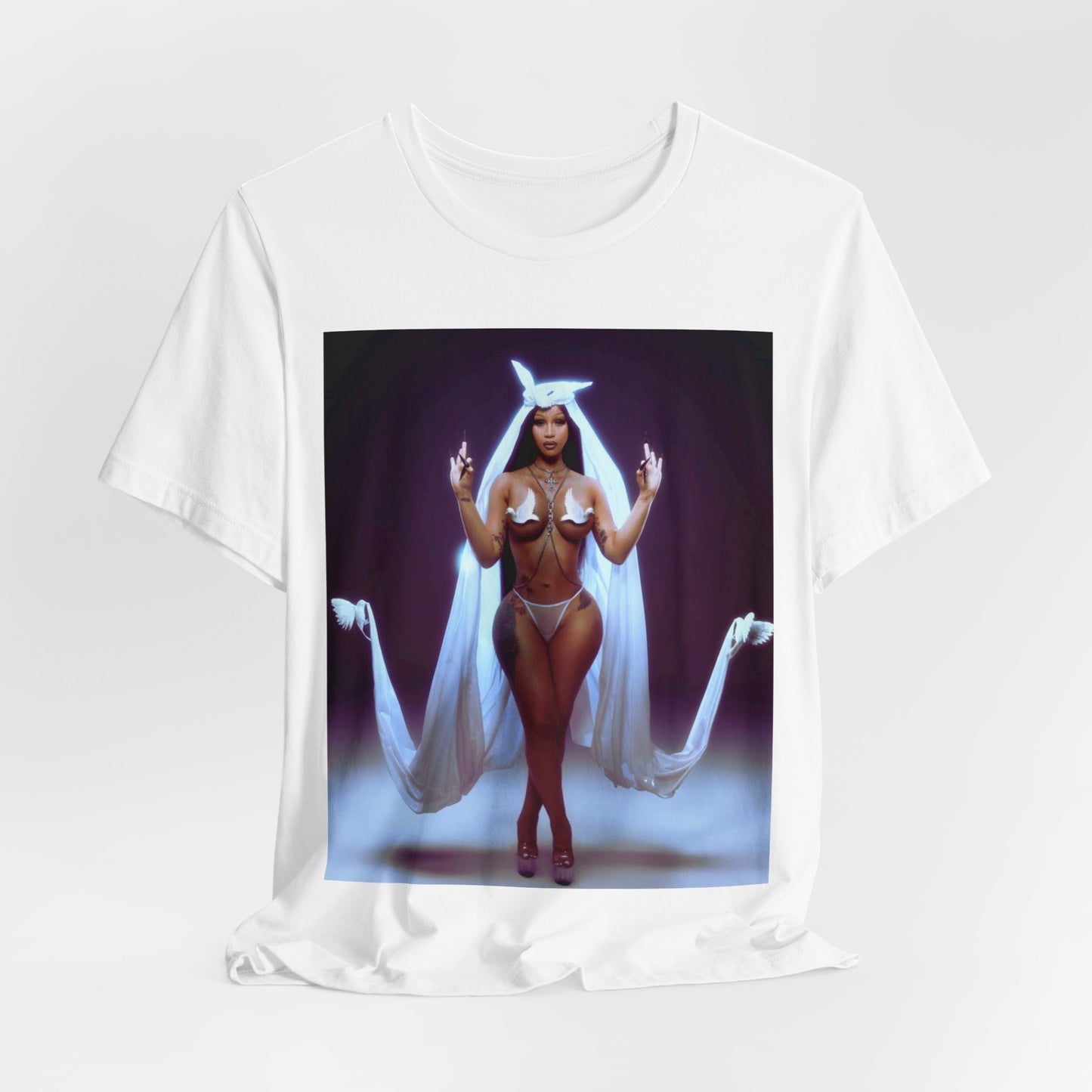 A black graphic t-shirt featuring a graphic of Cardi B with text like 'Enough Bronx' or related to her Bronx origins.