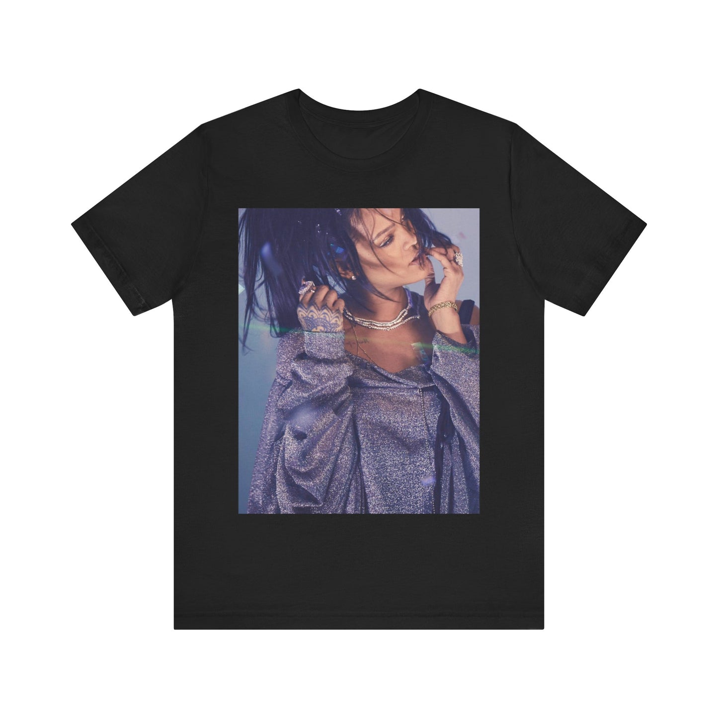 A black graphic t-shirt featuring a graphic related to Rihanna's 'Anti' album era.