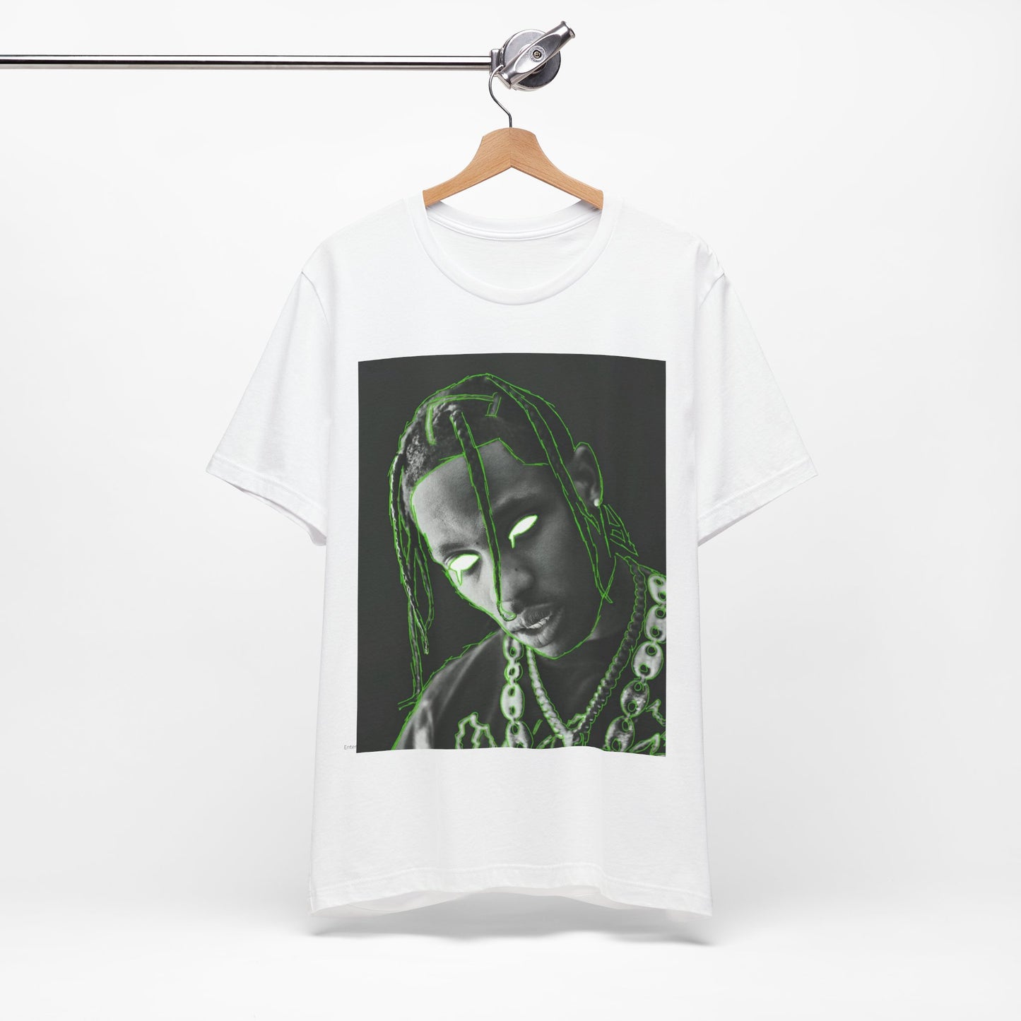 A black graphic t-shirt featuring a retro graphic related to Travis Scott's 'Sicko Mode' song or era.