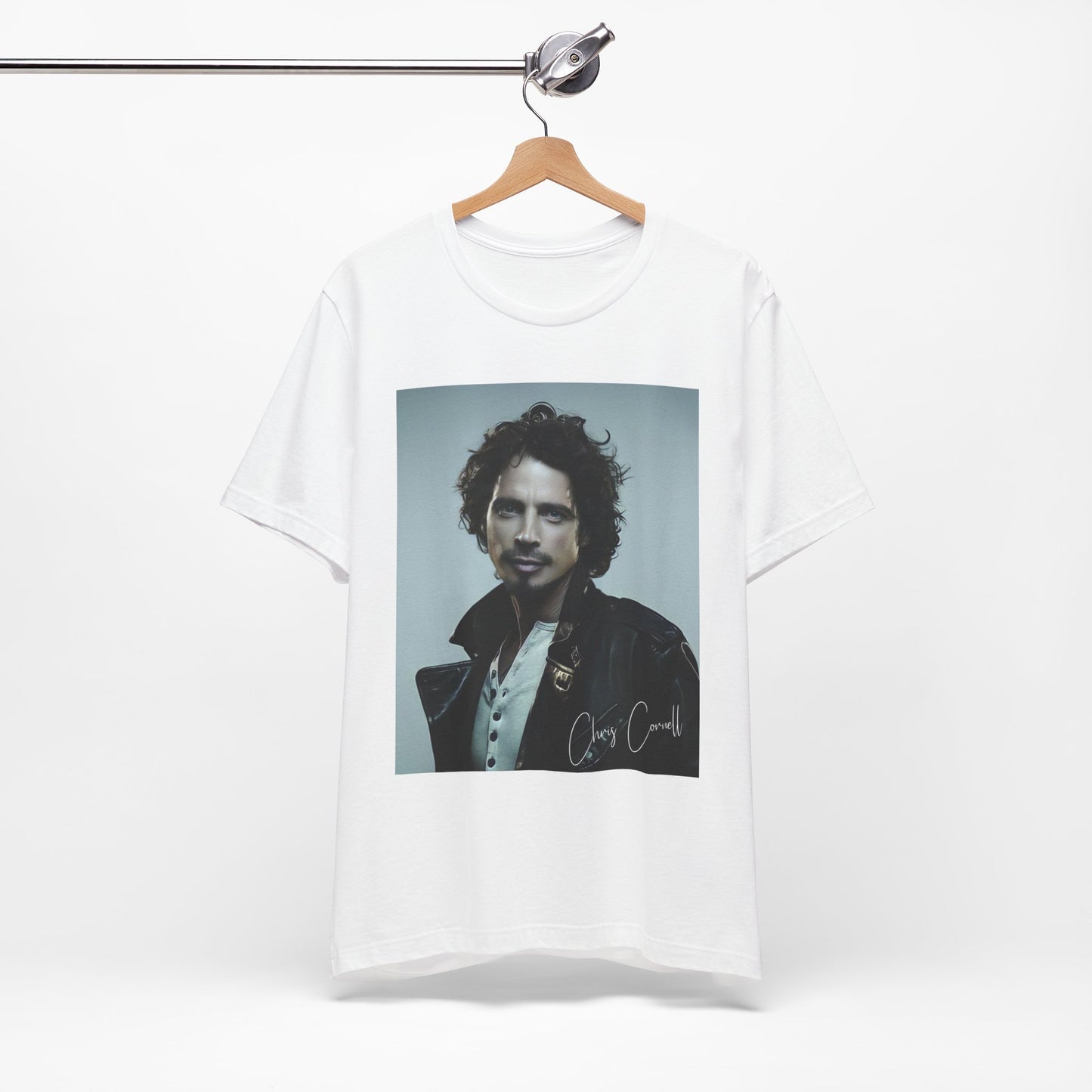 A black graphic t-shirt featuring a graphic related to Chris Cornell's song 'Like a Stone'.