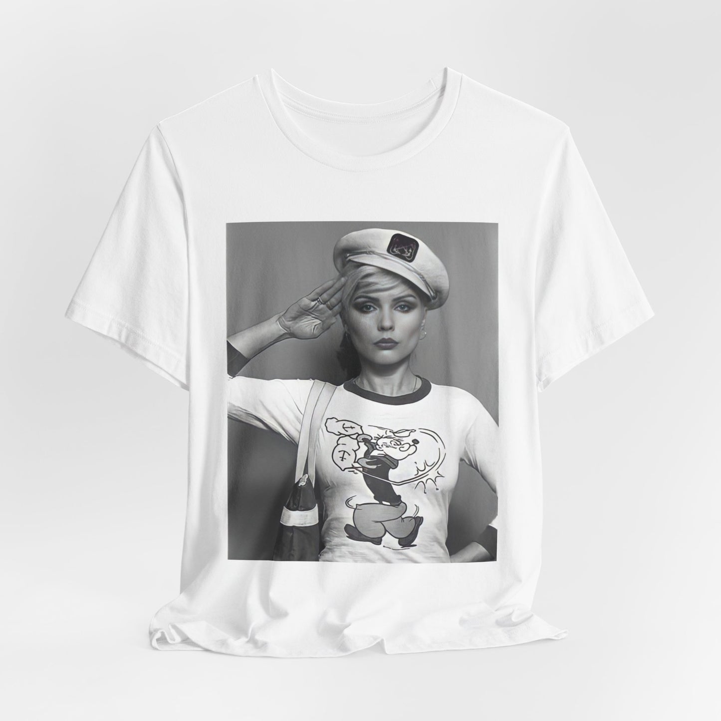 A black graphic t-shirt featuring a classic black and white graphic of the band Blondie.