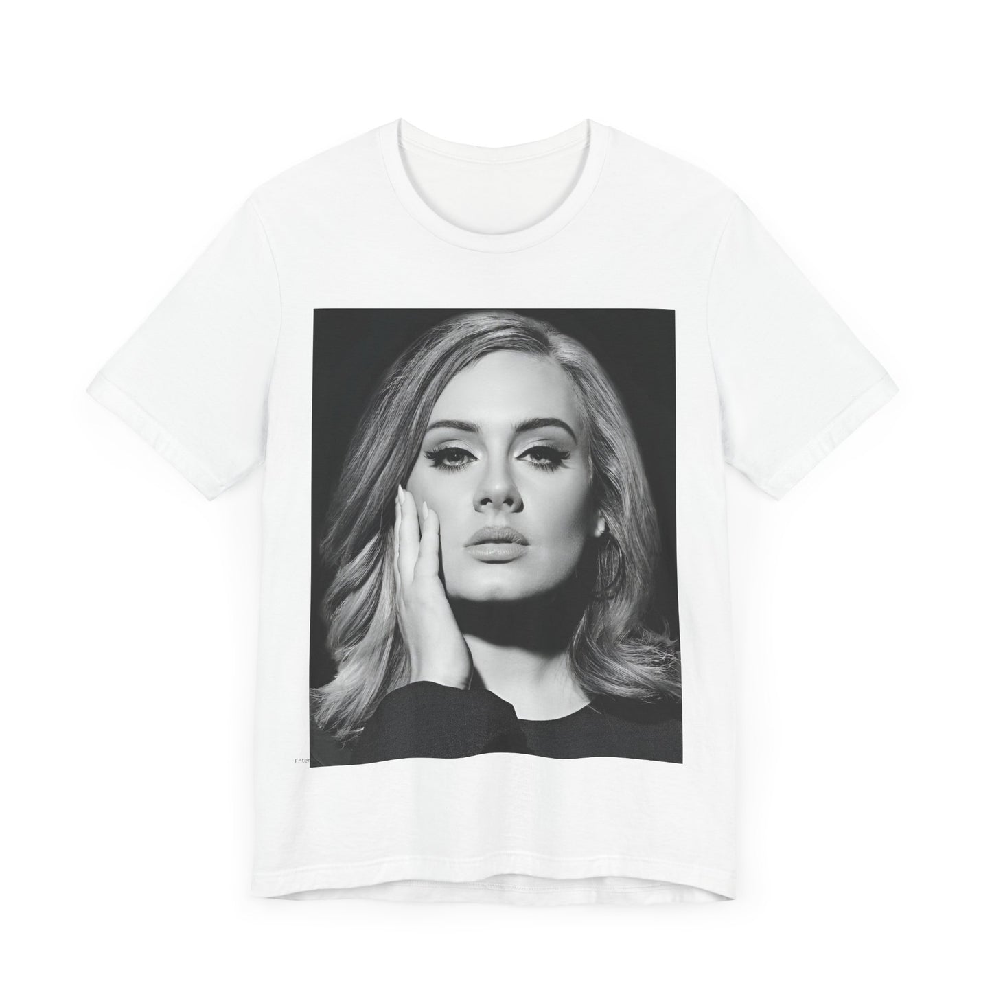 A black graphic t-shirt featuring a studio portrait of Adele from her '25' album era, showing a poised and thoughtful expression with her hair styled elegantly.