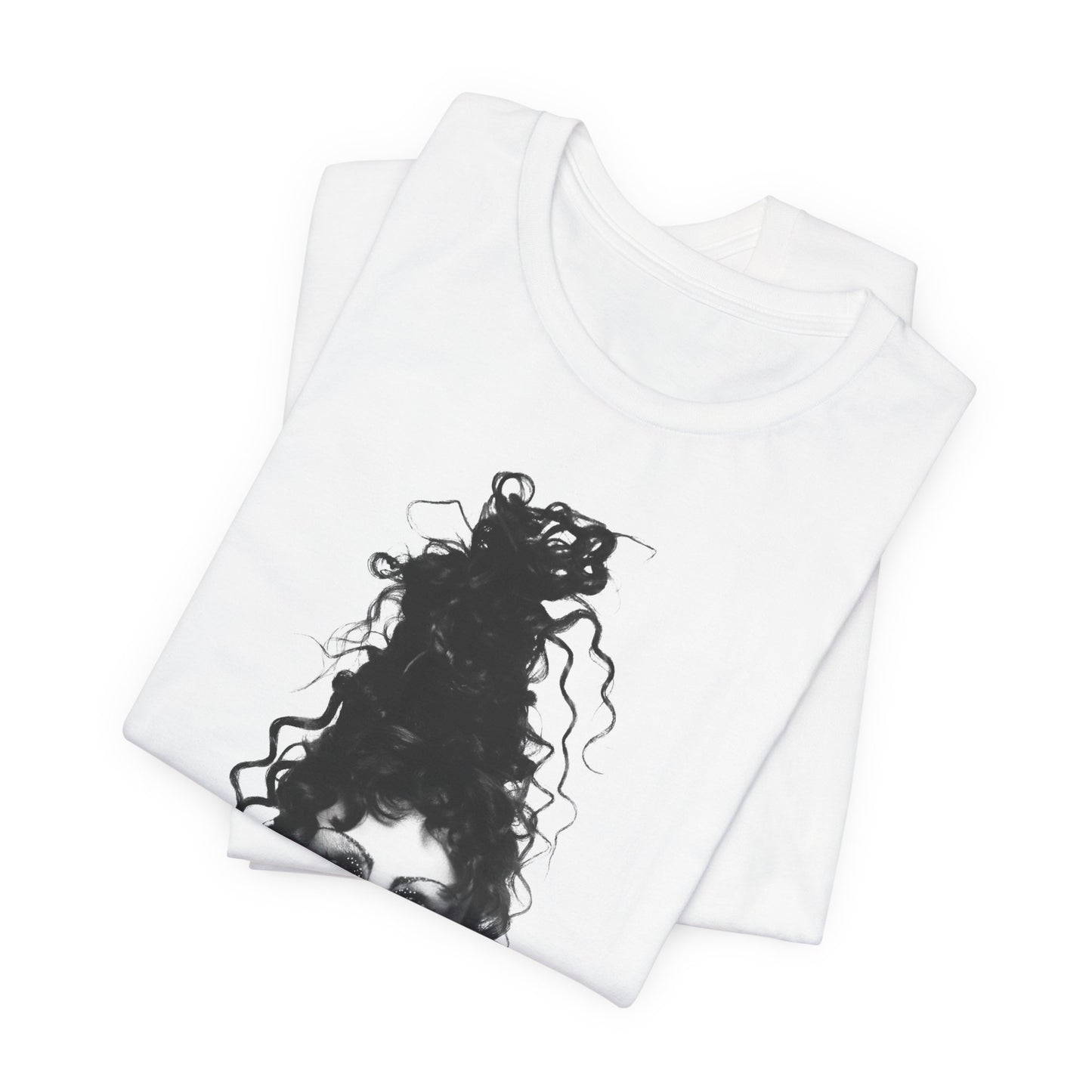A black graphic t-shirt featuring a graphic of Chappell Roan as a pop diva.