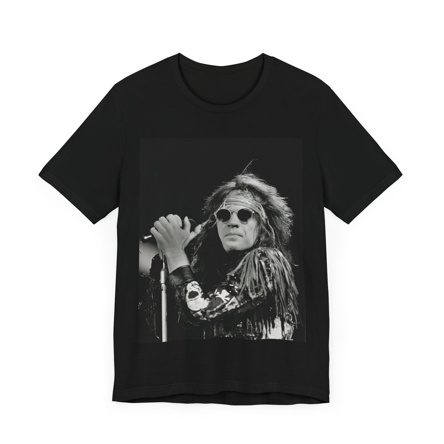 A black graphic t-shirt featuring a vintage graphic related to Bon Jovi's '94 era or "Glory Days".