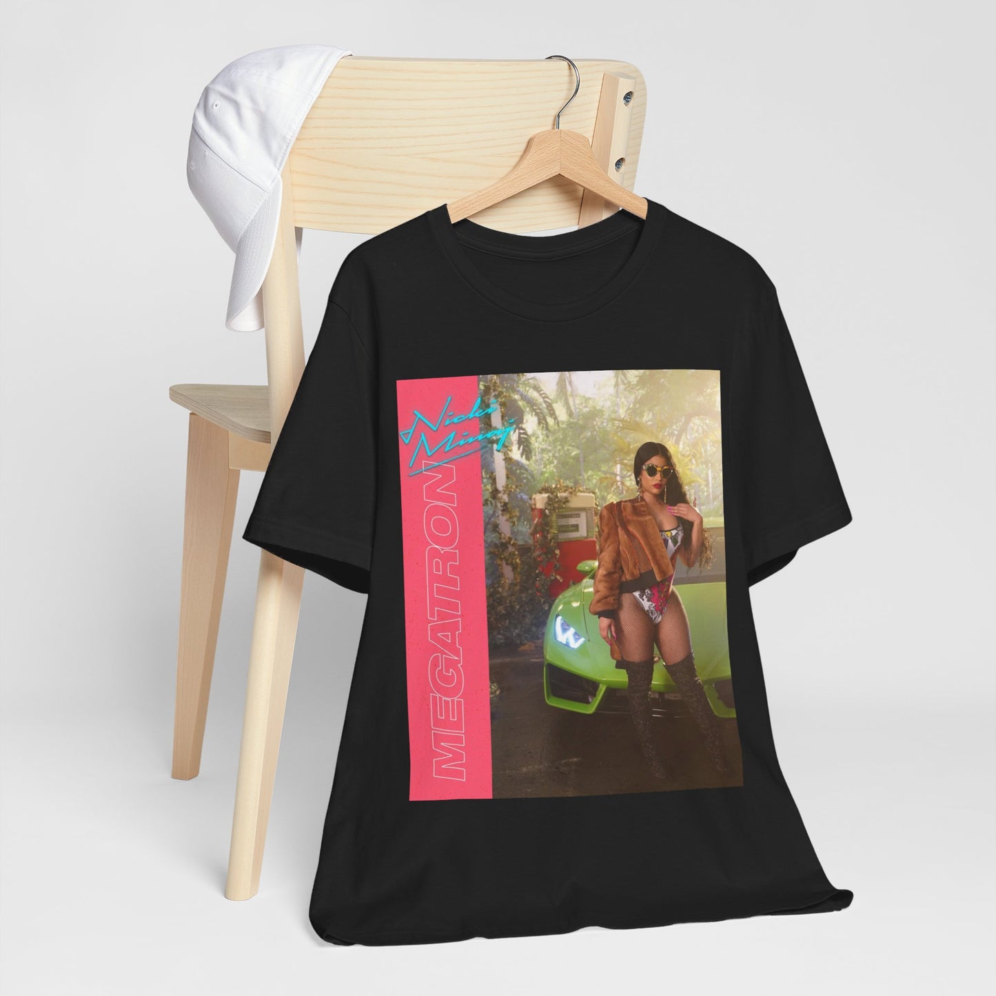 A black graphic t-shirt featuring a graphic related to Nicki Minaj's 'Megatron' song.