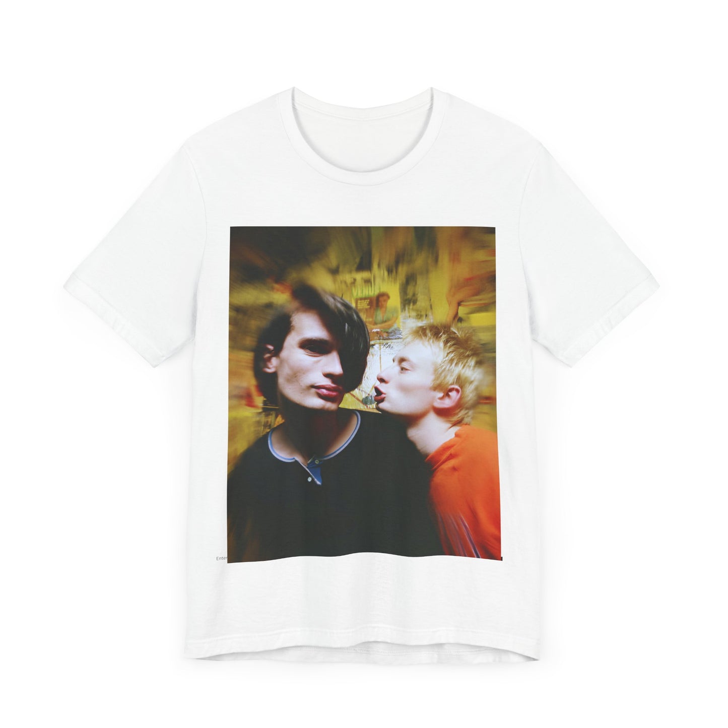 A black graphic t-shirt featuring a graphic related to Radiohead's 'No Surprises' song or era.