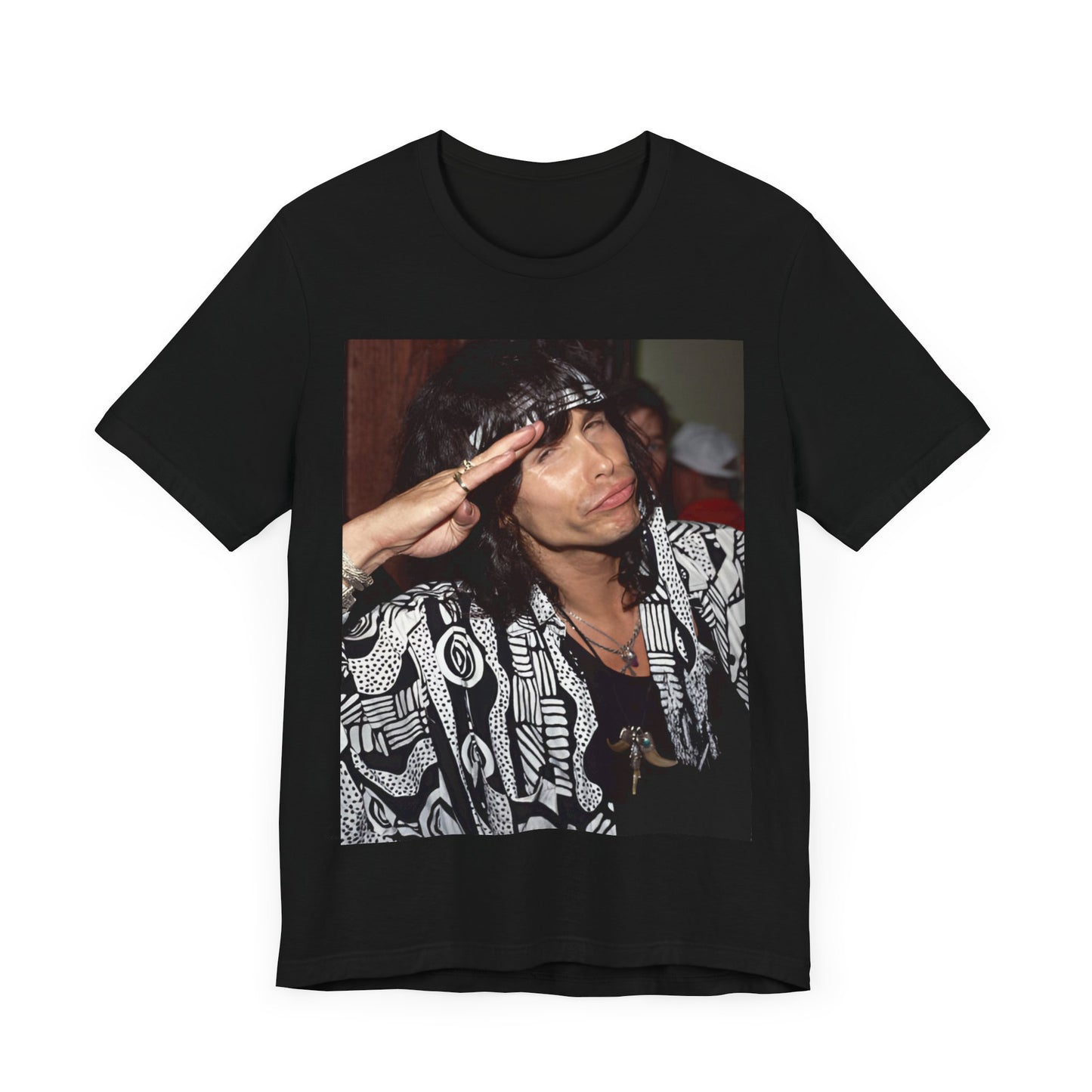 A black graphic t-shirt featuring a design related to Aerosmith's 'Get a Grip' tour, possibly incorporating album art elements or band visuals from that era.