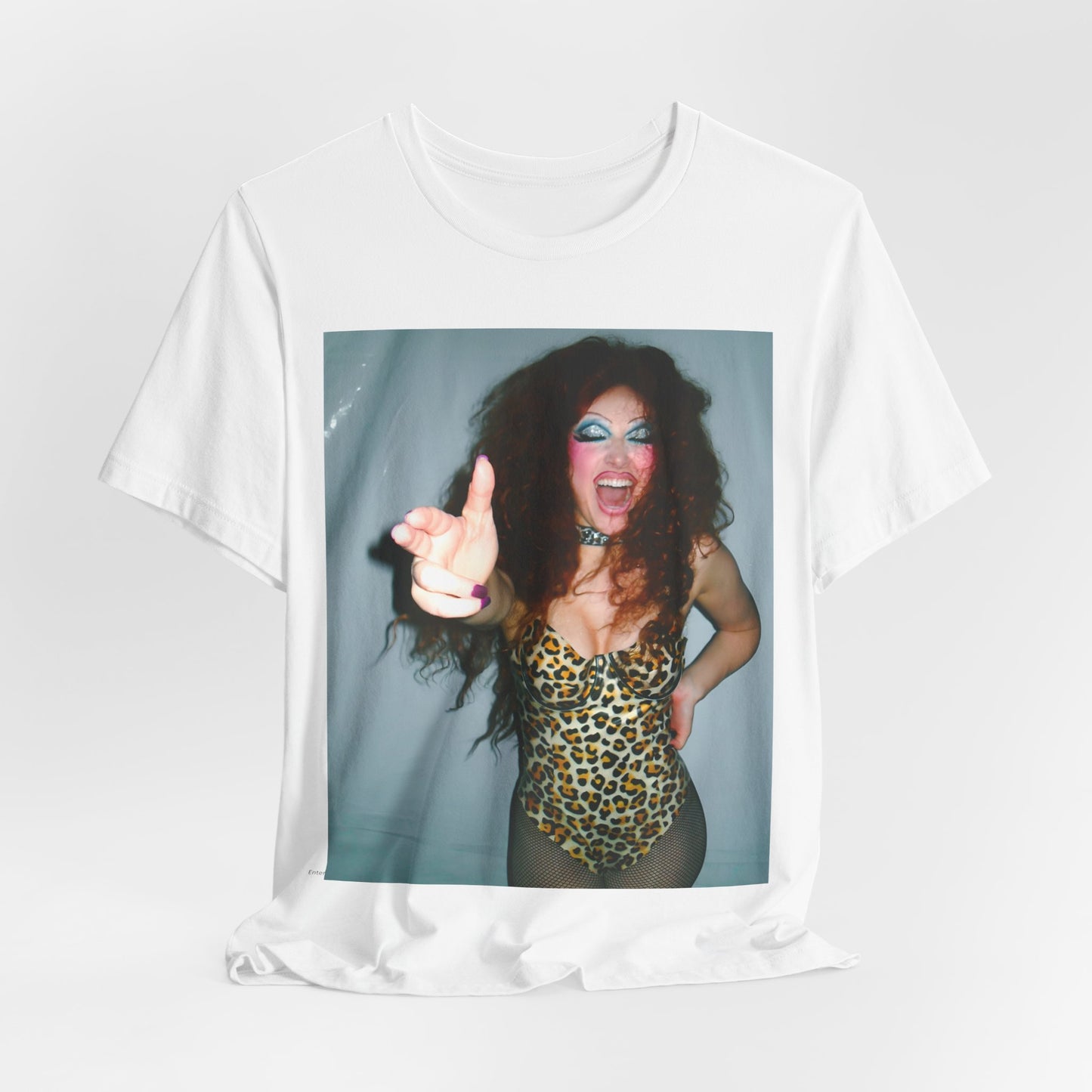 A black graphic t-shirt featuring a graphic of Chappell Roan as a modern queer pop icon.