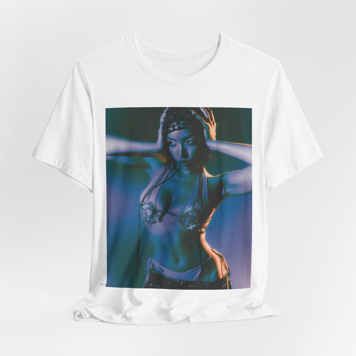 A black graphic t-shirt featuring a graphic of Tinashe as a choreography queen.