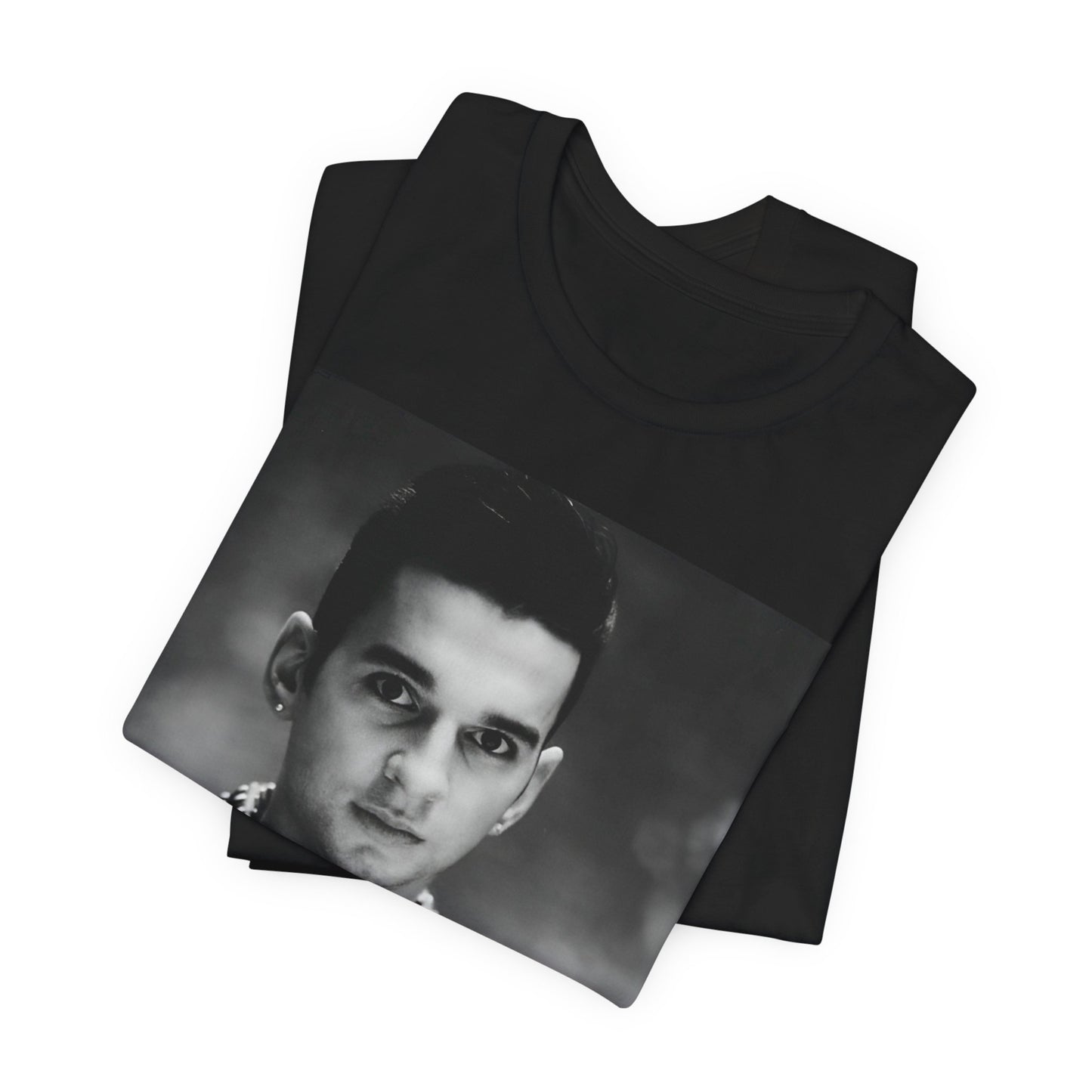A black graphic t-shirt featuring a vintage 80s graphic of Dave Gahan from Depeche Mode.