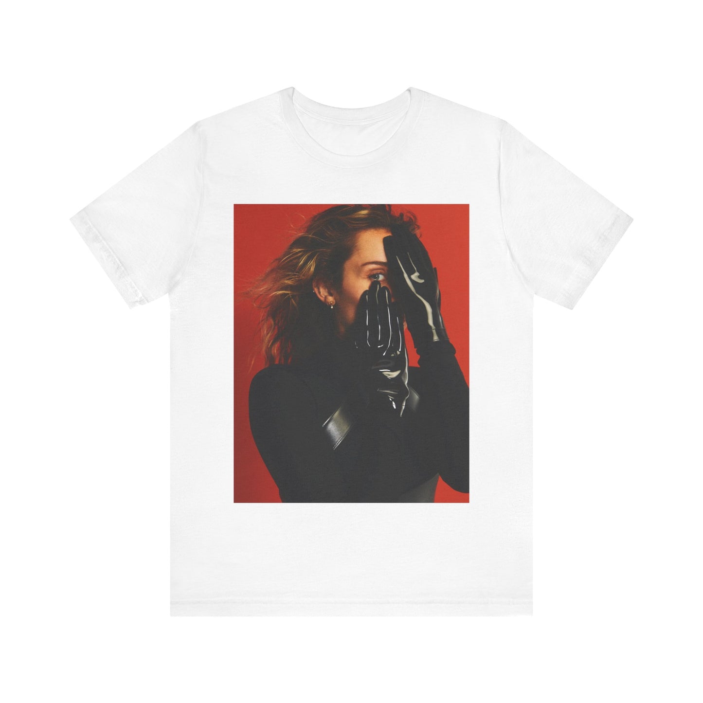 A black graphic t-shirt featuring a graphic of Miley Cyrus with Nashville or country music elements.