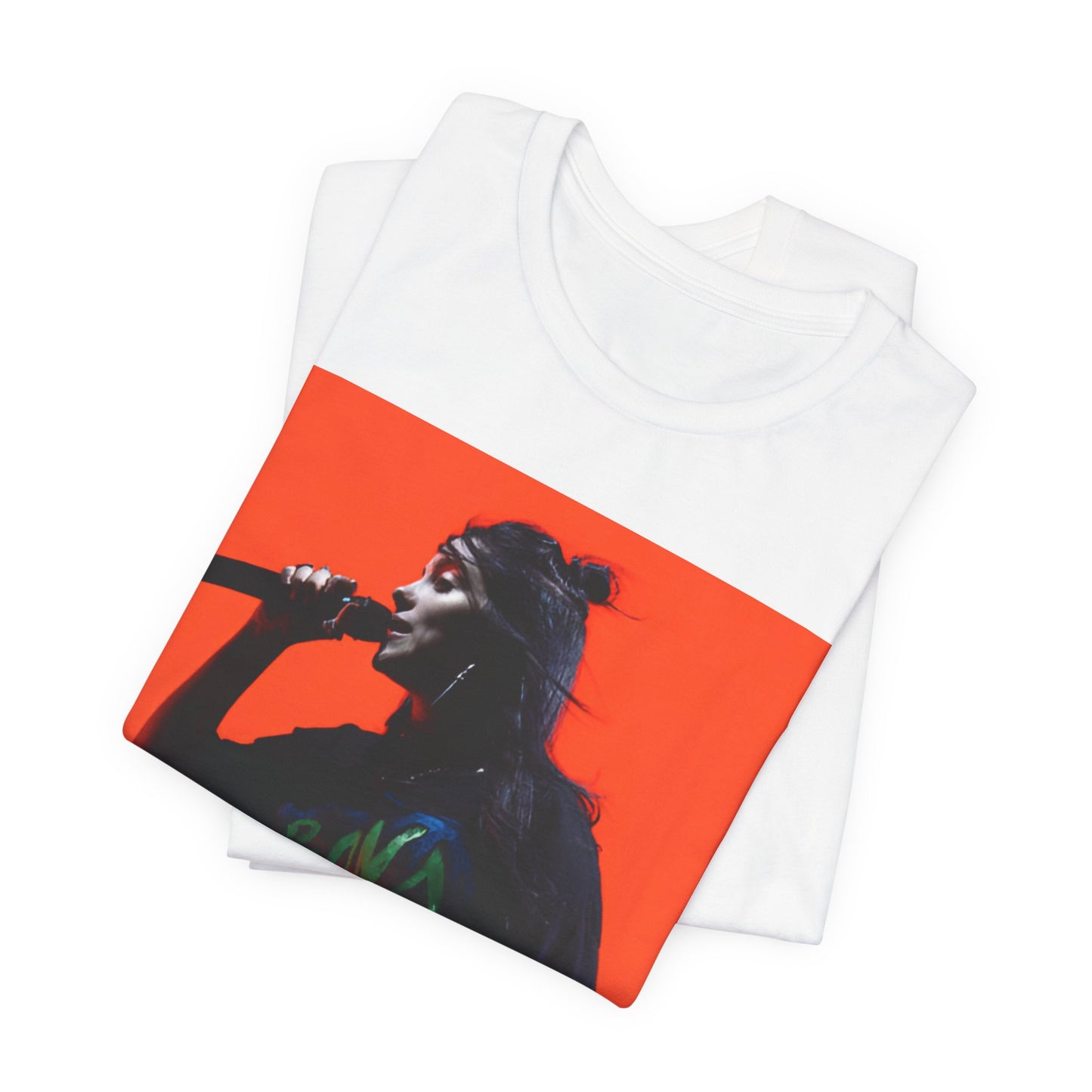 The official 'Blohsh' stick figure logo of Billie Eilish, printed in a single color on a graphic t-shirt.