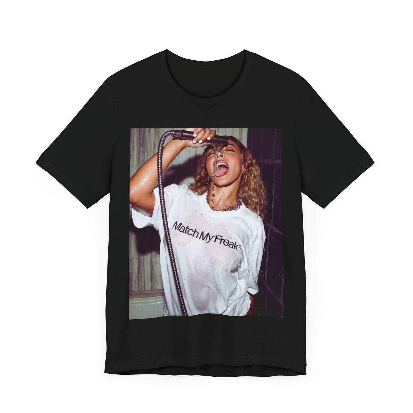 A black graphic t-shirt featuring an aesthetic graphic of Tinashe with a 'Nasty' vibe.
