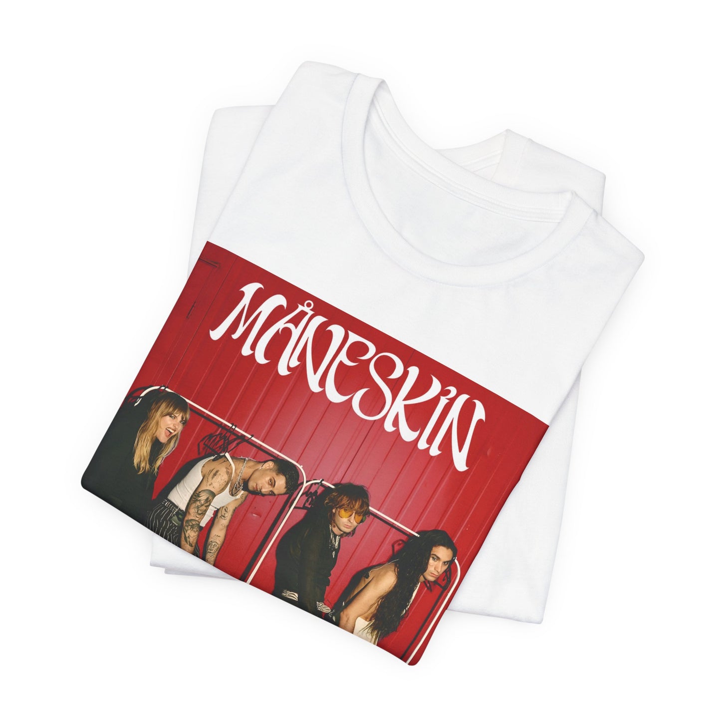 A black graphic t-shirt featuring a graphic related to Maneskin's 'RUSH' album era.