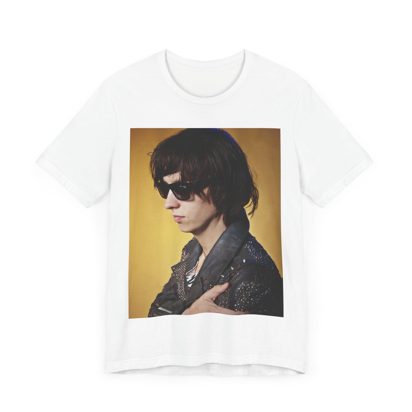 A black graphic t-shirt featuring a retro graphic related to The Strokes' 'Is This It' album era.