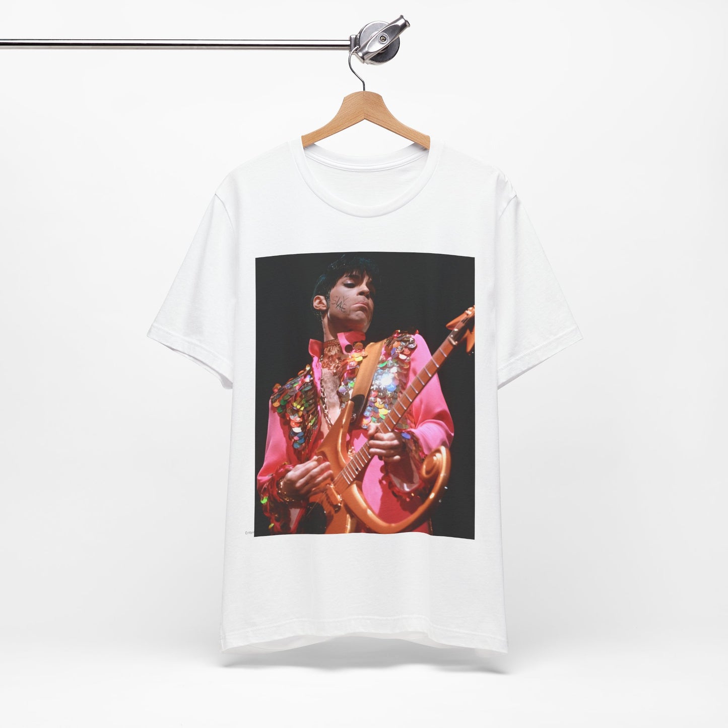 A black graphic t-shirt featuring a graphic of Prince as an unapologetic sex symbol.