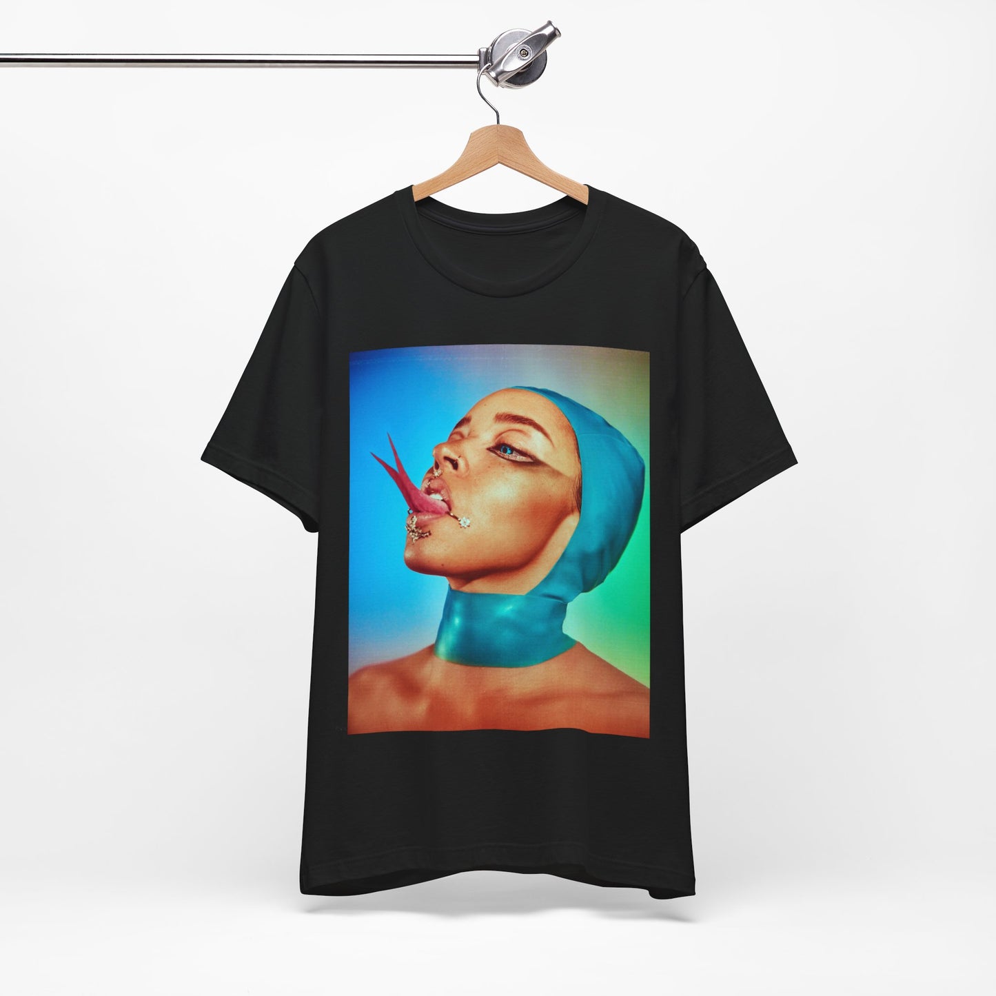 A black graphic t-shirt featuring a classic underground R&B graphic of Tinashe.