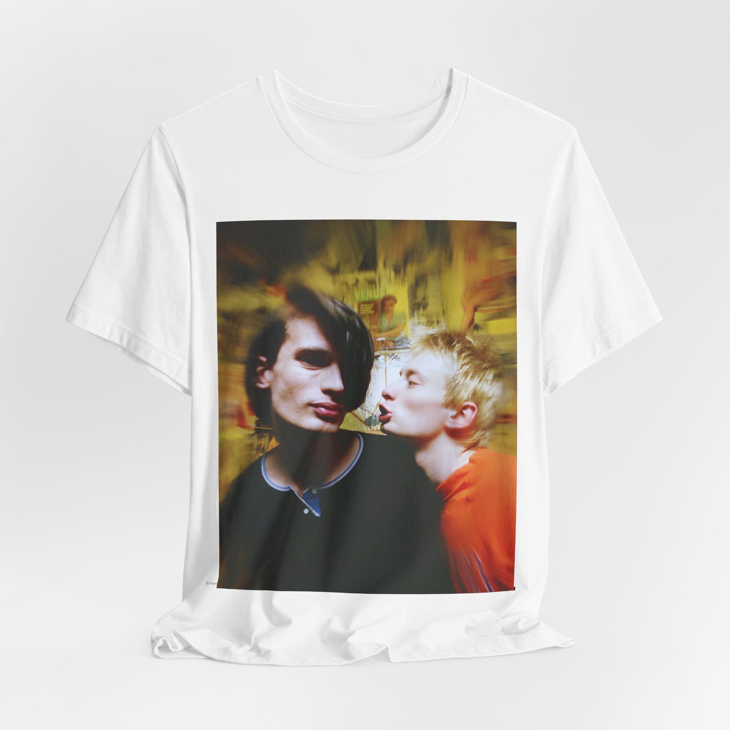 A black graphic t-shirt featuring a graphic related to Radiohead's 'No Surprises' song or era.