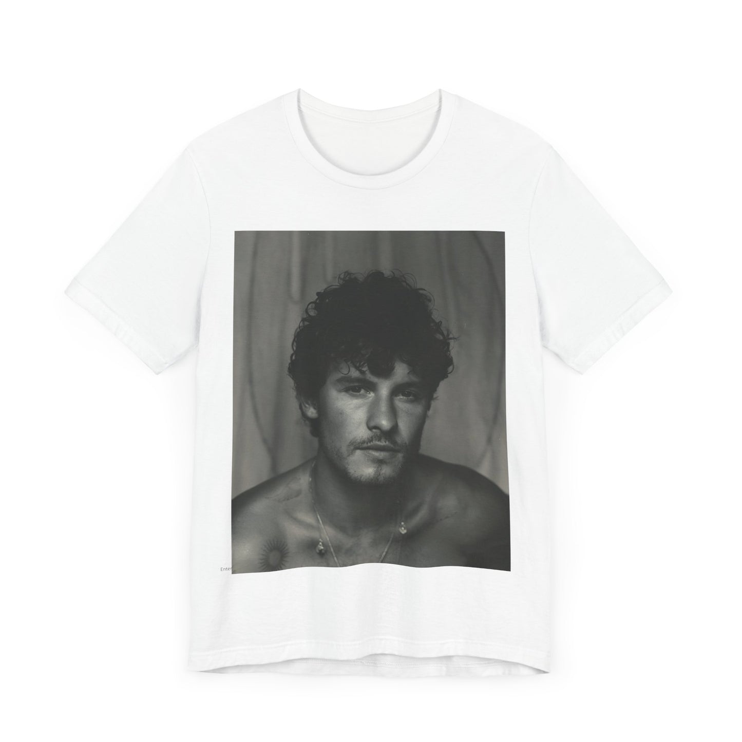A black graphic t-shirt featuring a fearless portrait graphic of Shawn Mendes.