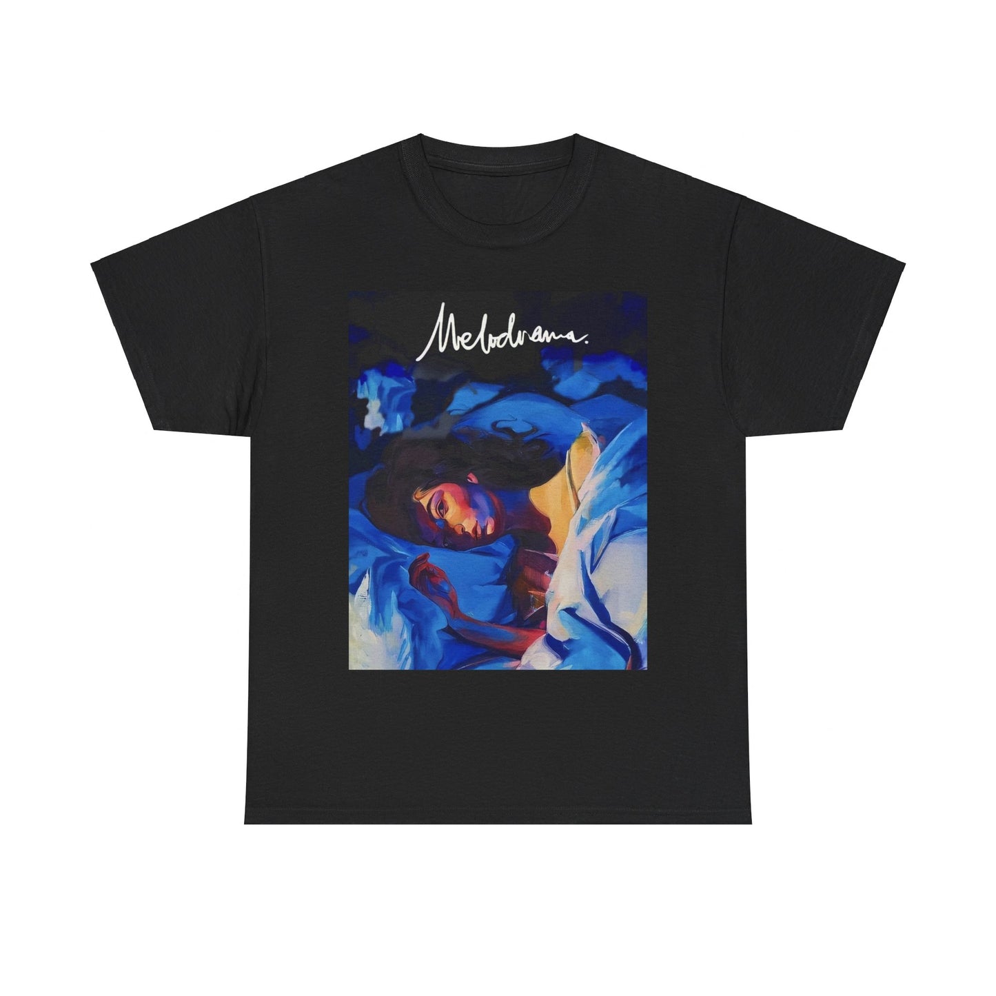 A black graphic t-shirt featuring a graphic related to Lorde's 'Melodrama' album.