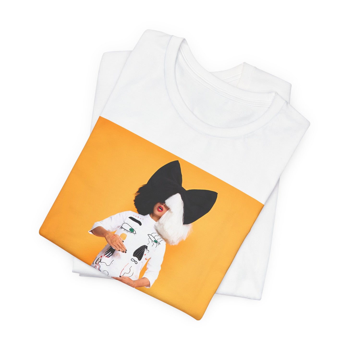 A black graphic t-shirt featuring a graphic of Sia as an art pop visionary.