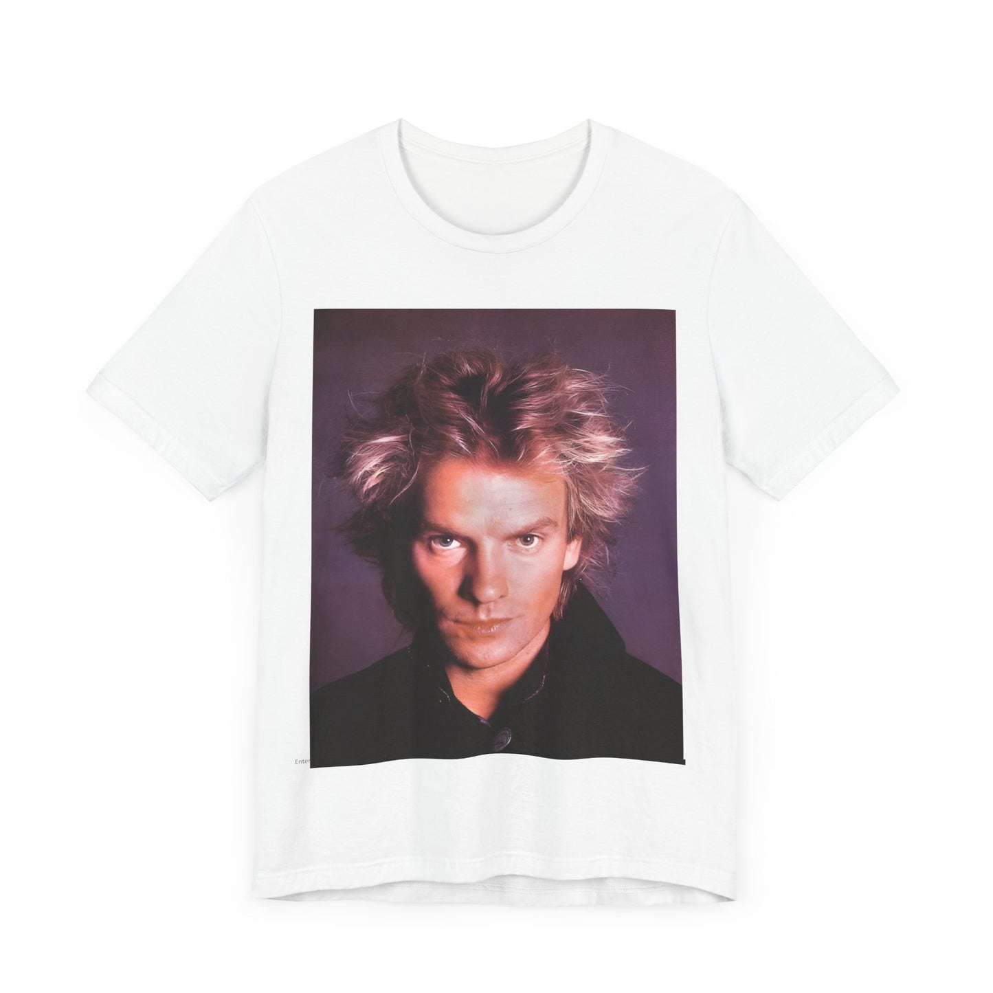 A black graphic t-shirt featuring a graphic related to Sting's 'Every Breath You Take' song or era.