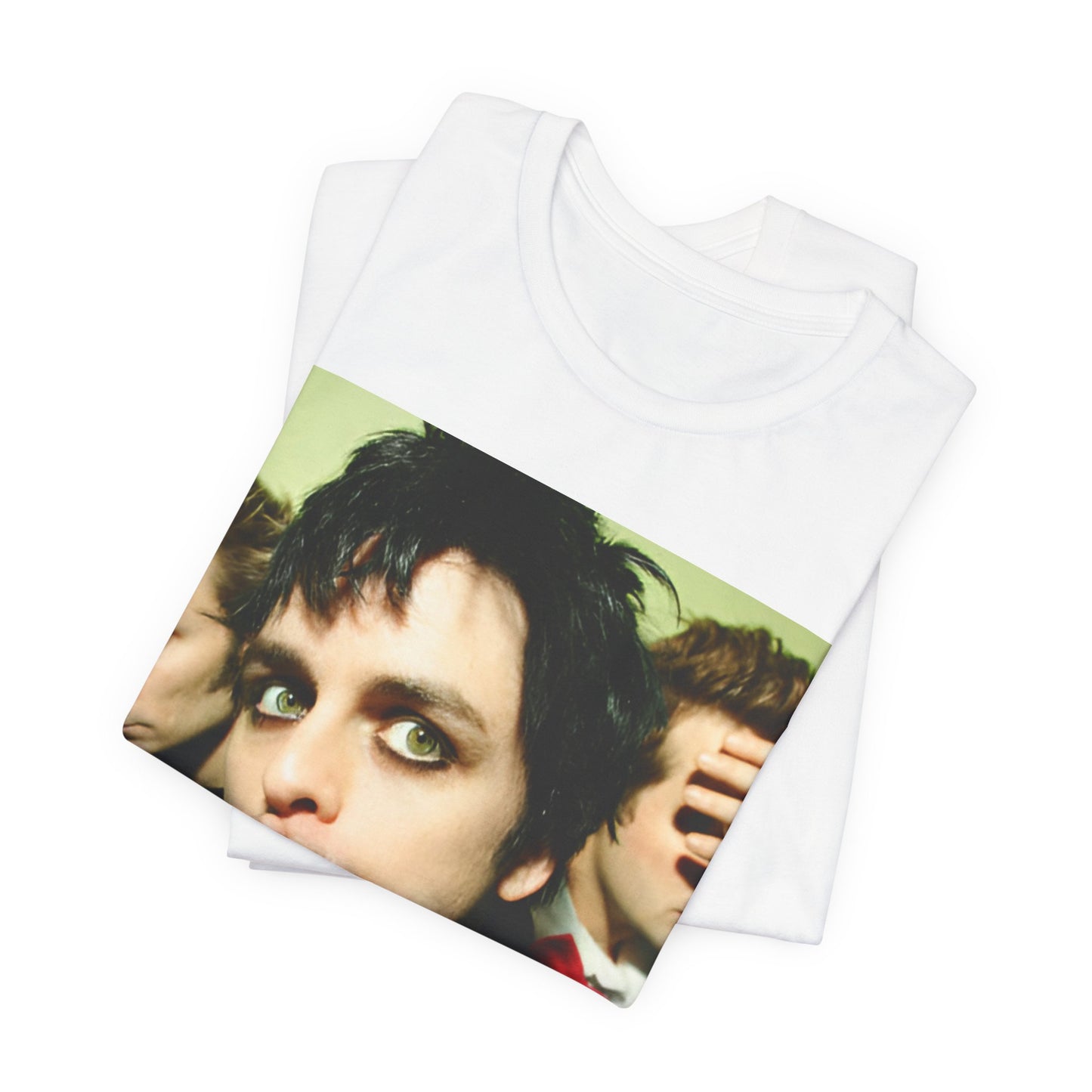 A black graphic t-shirt featuring a vintage punk rock graphic of Green Day.