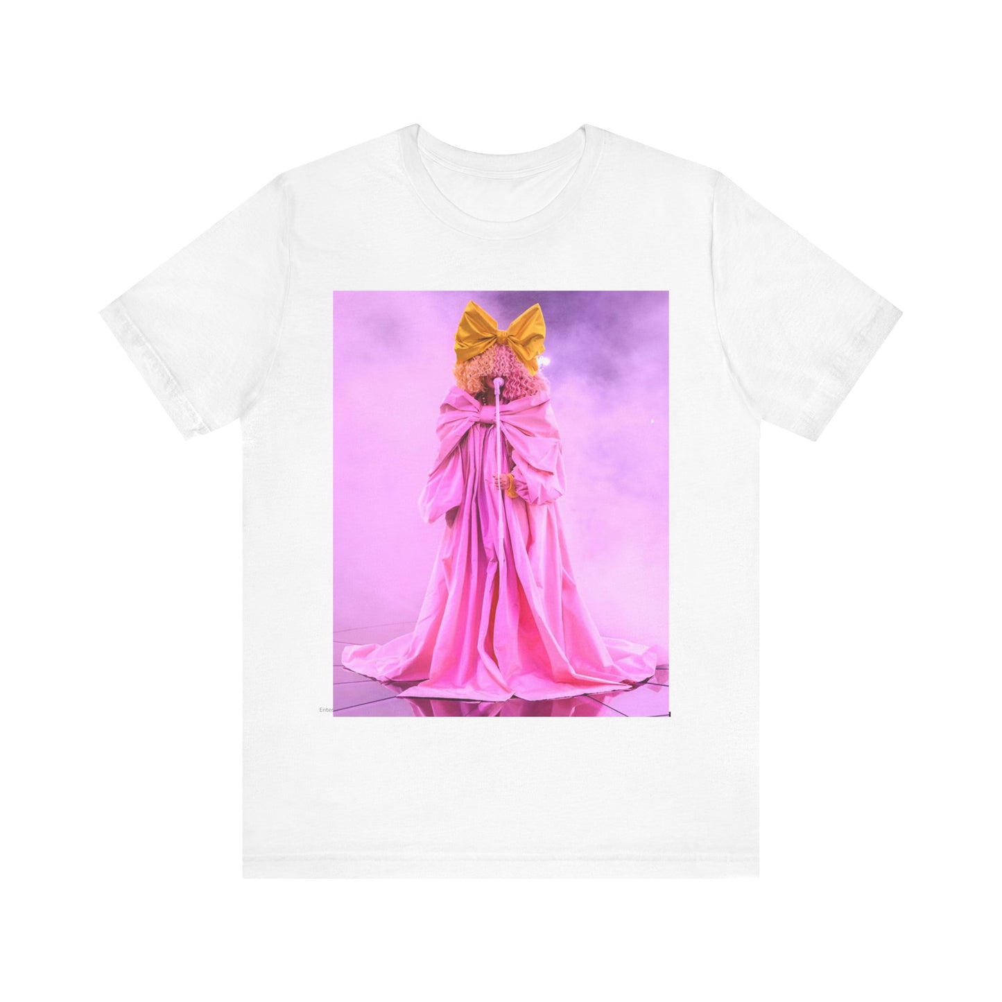 A black graphic t-shirt featuring a graphic related to Sia's 'Chandelier' song or live era.
