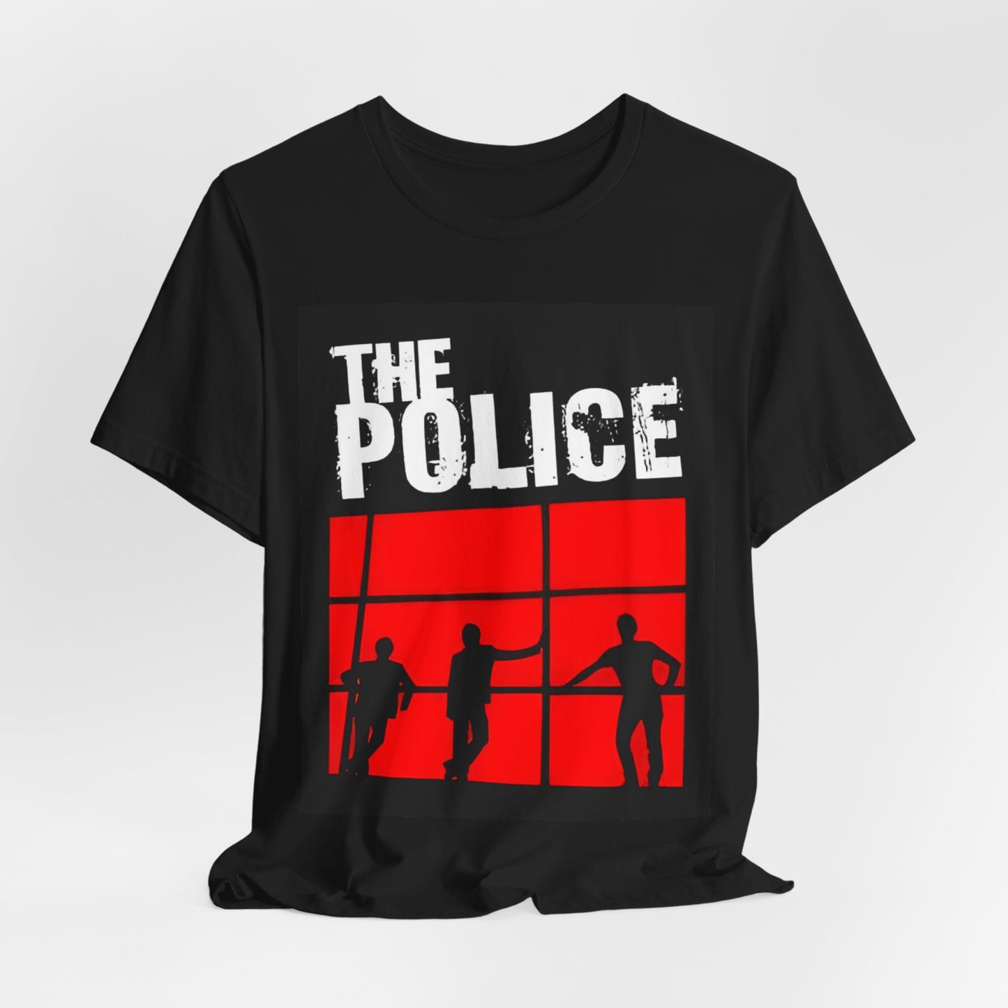 A black graphic t-shirt featuring the classic iconic logo of The Police.