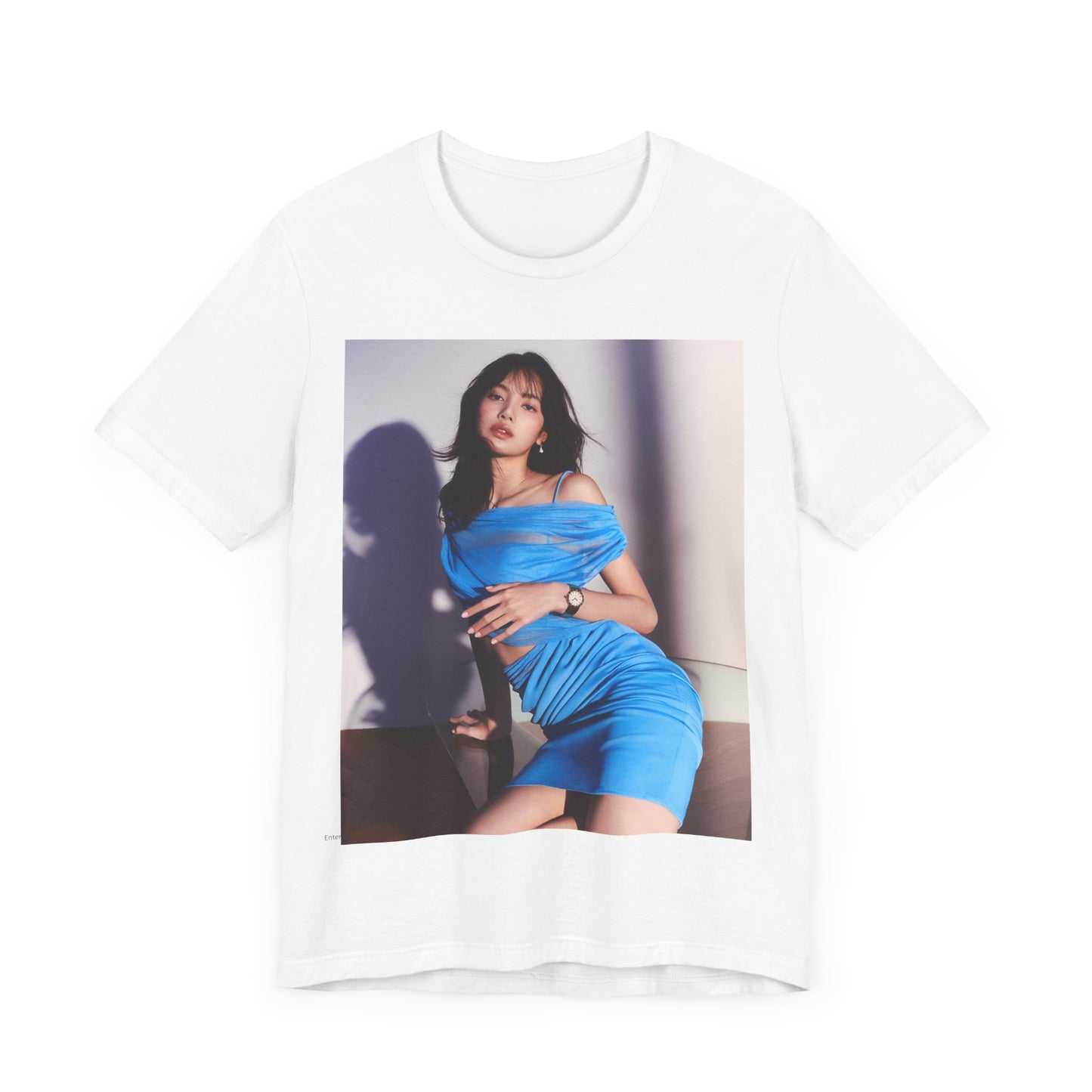 A black graphic t-shirt featuring a bold K-Pop superstar graphic of Lisa.