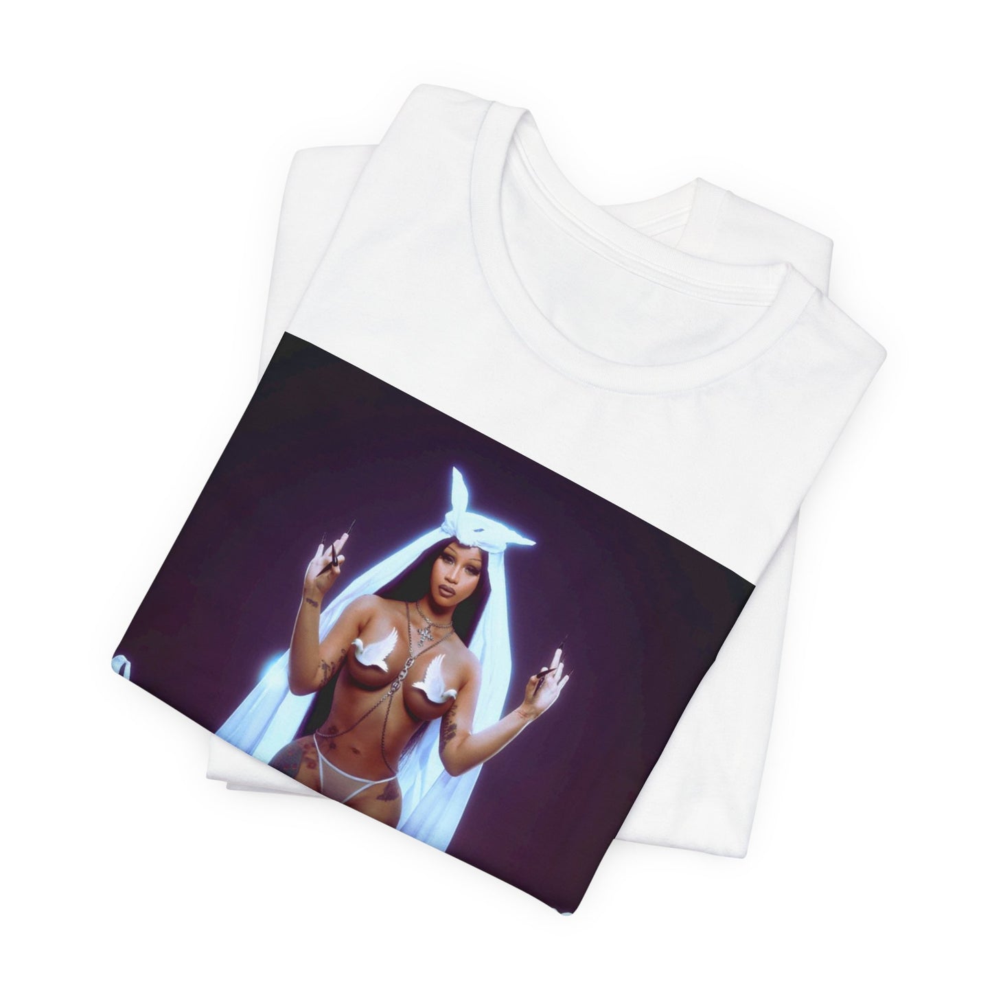 A black graphic t-shirt featuring a graphic of Cardi B with text like 'Enough Bronx' or related to her Bronx origins.