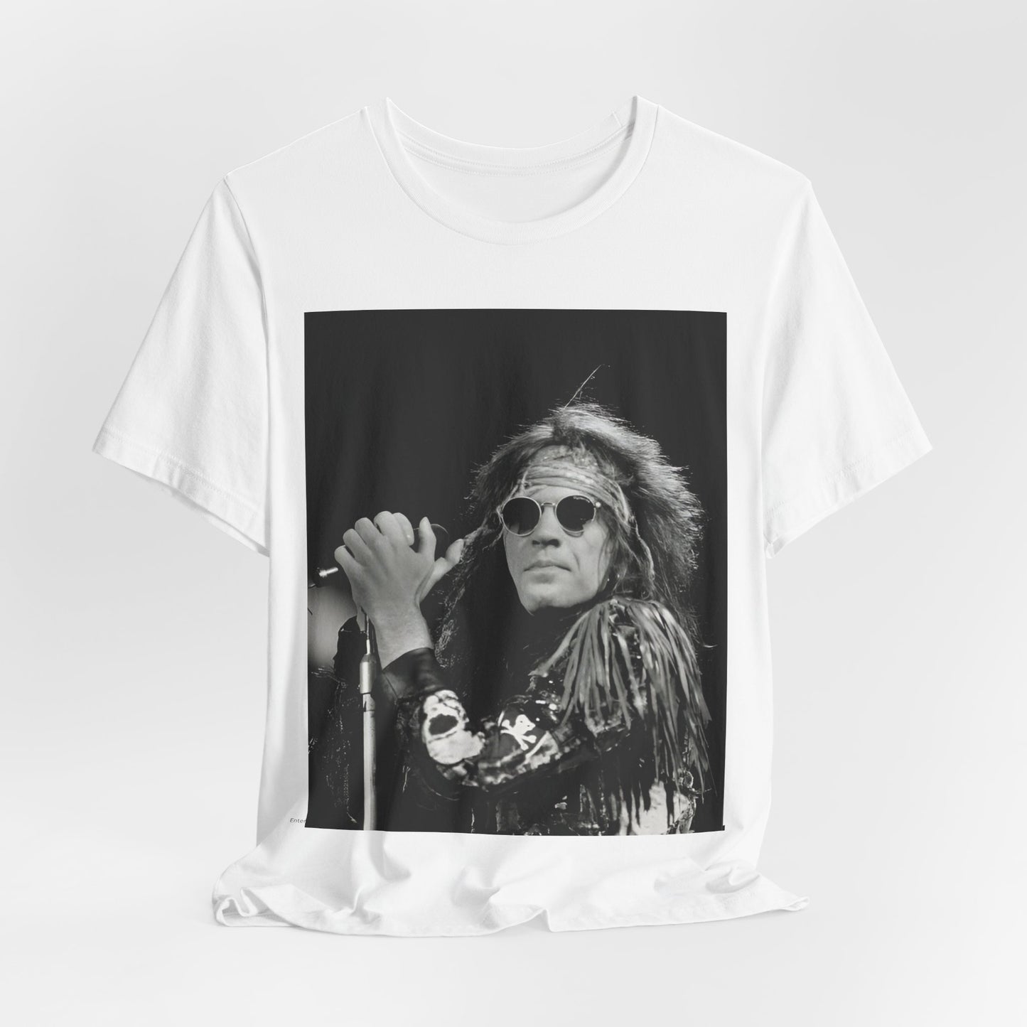 A black graphic t-shirt featuring a vintage graphic related to Bon Jovi's '94 era or "Glory Days".