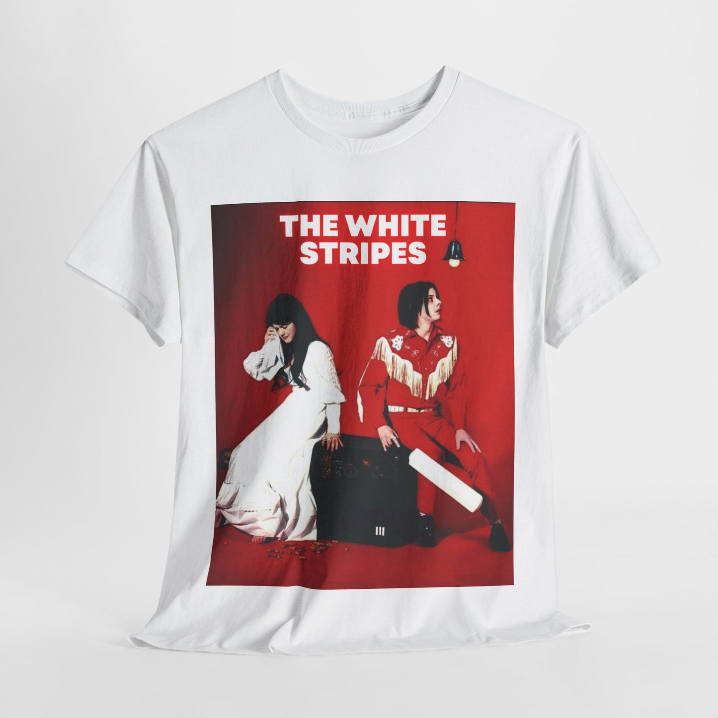 A black graphic t-shirt featuring an edgy rock and roll graphic of The White Stripes.