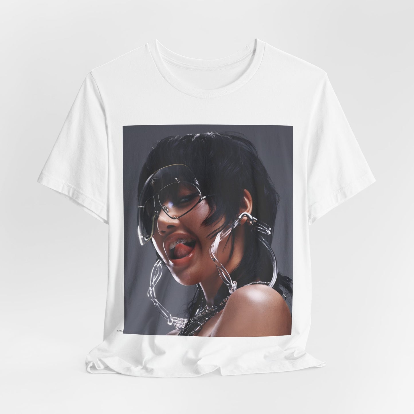 A black graphic t-shirt featuring a vintage K-Pop icon graphic of Lisa.