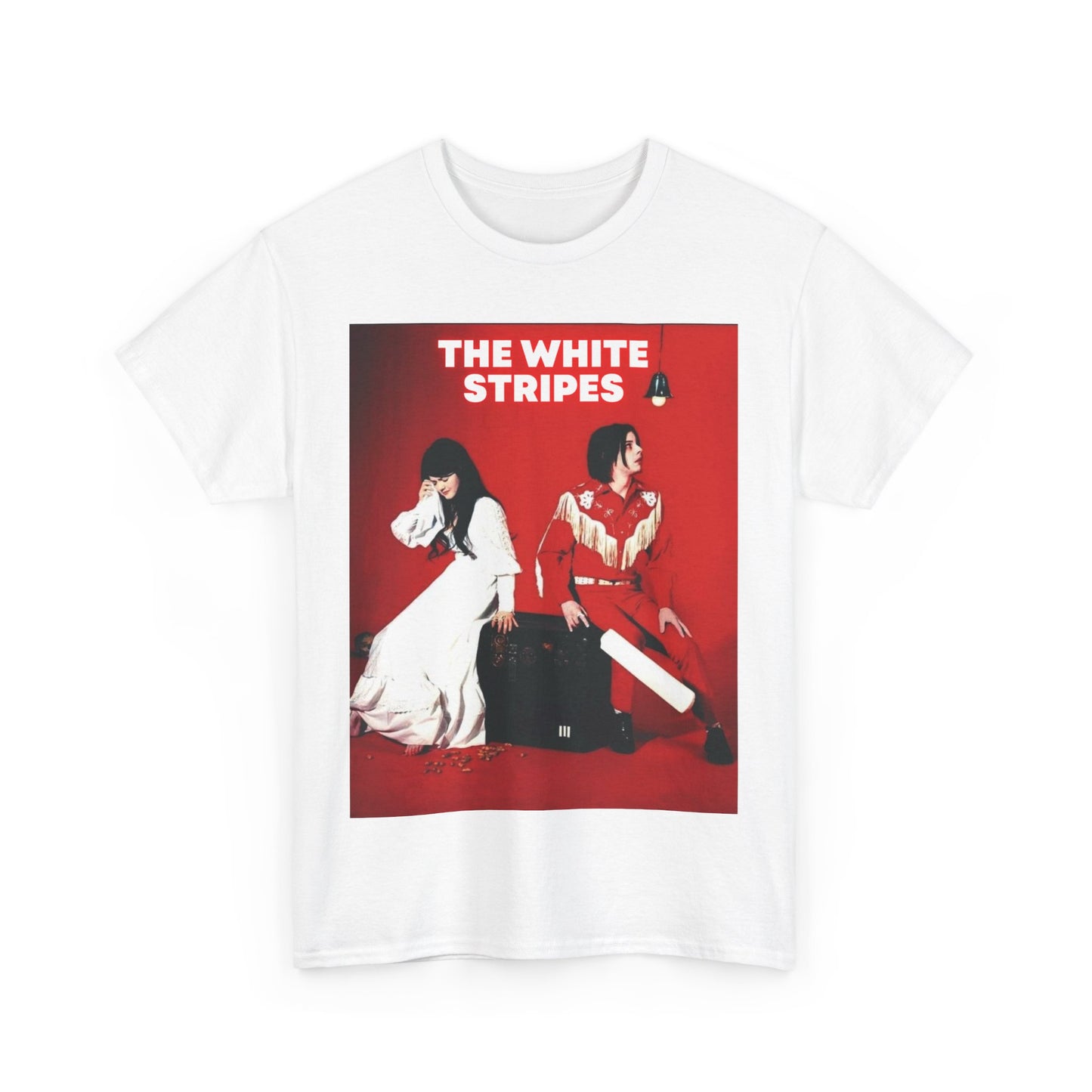 A black graphic t-shirt featuring an edgy rock and roll graphic of The White Stripes.
