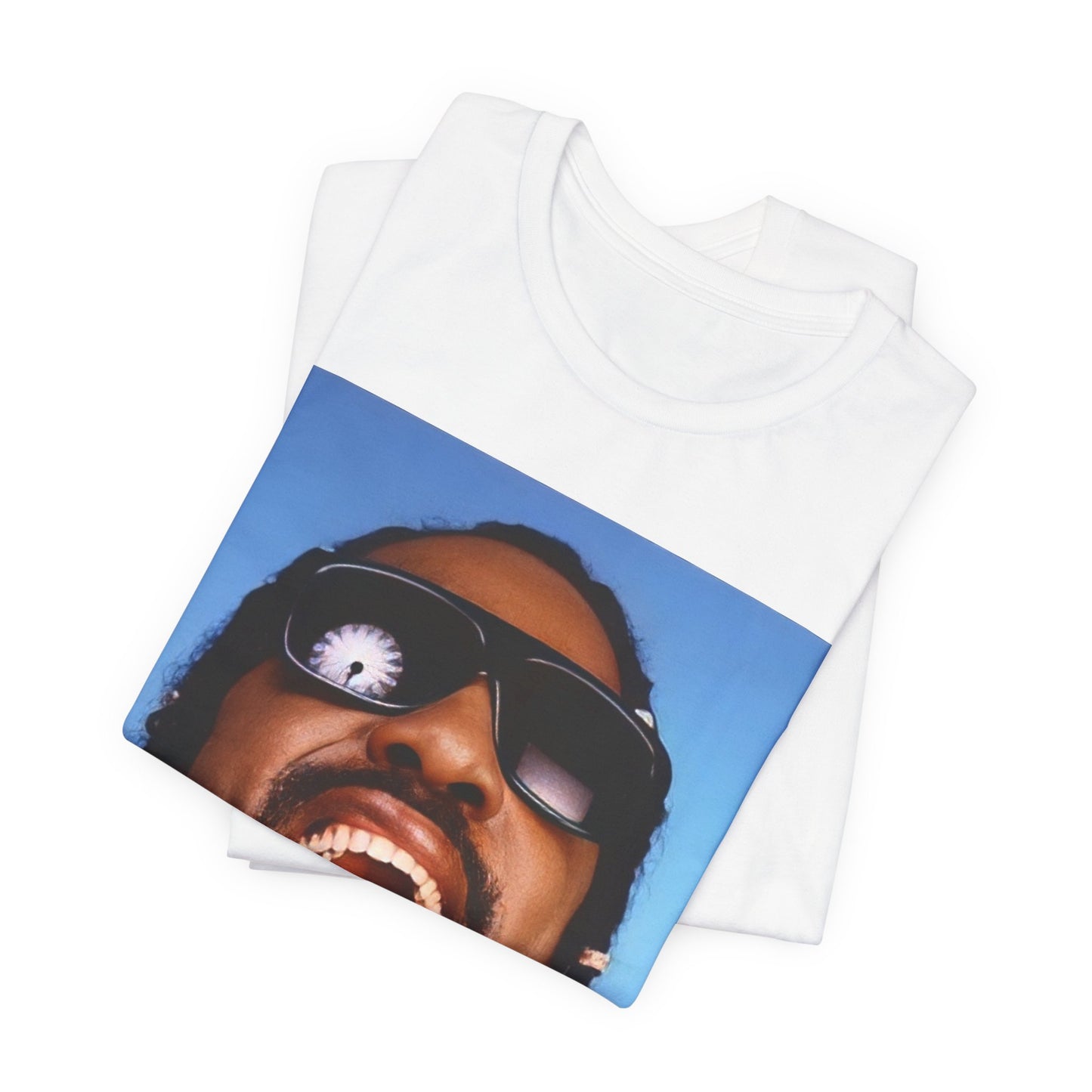 A black graphic t-shirt featuring a bold soul superstar graphic of Stevie Wonder.
