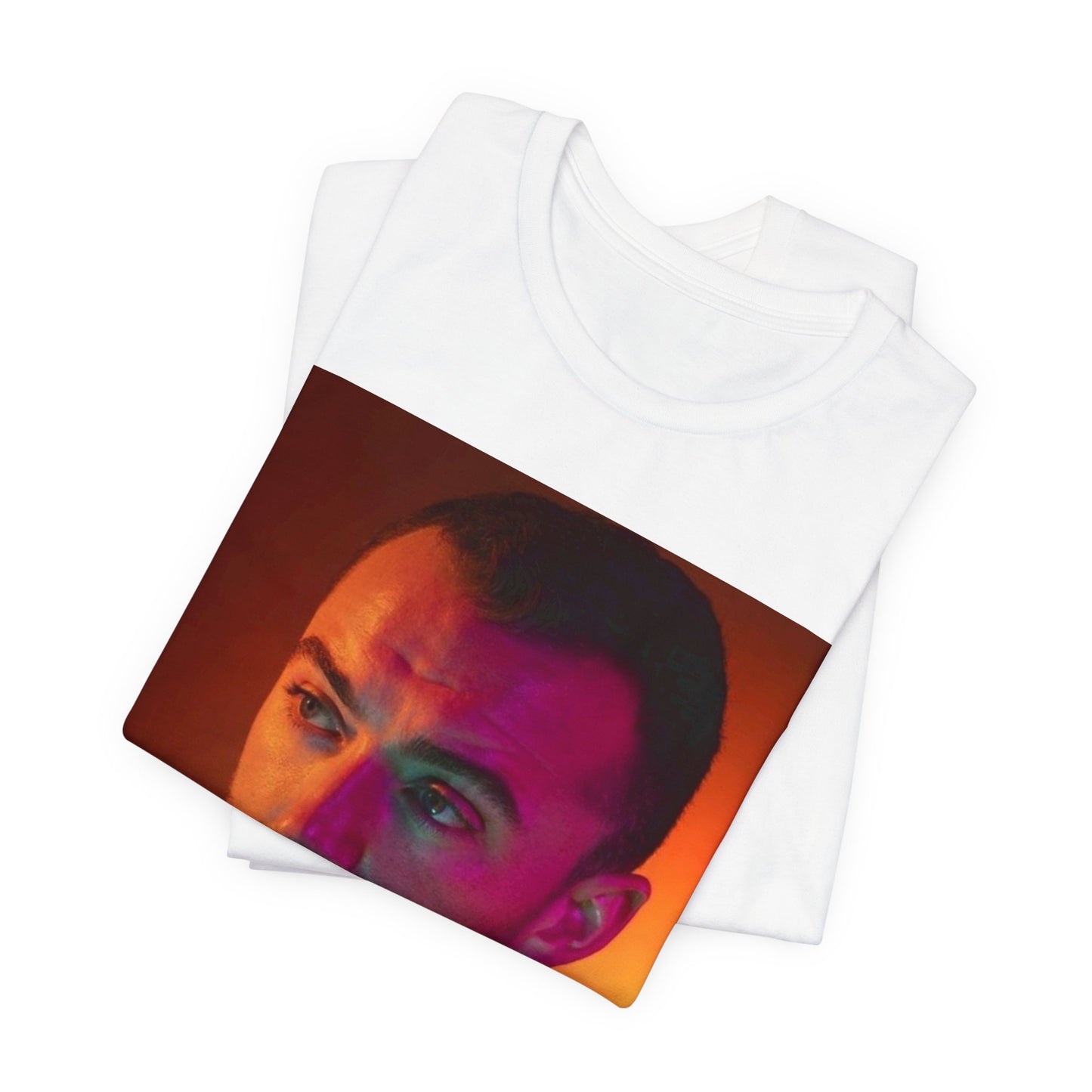 A black graphic t-shirt featuring a colorful portrait graphic of Sam Smith.