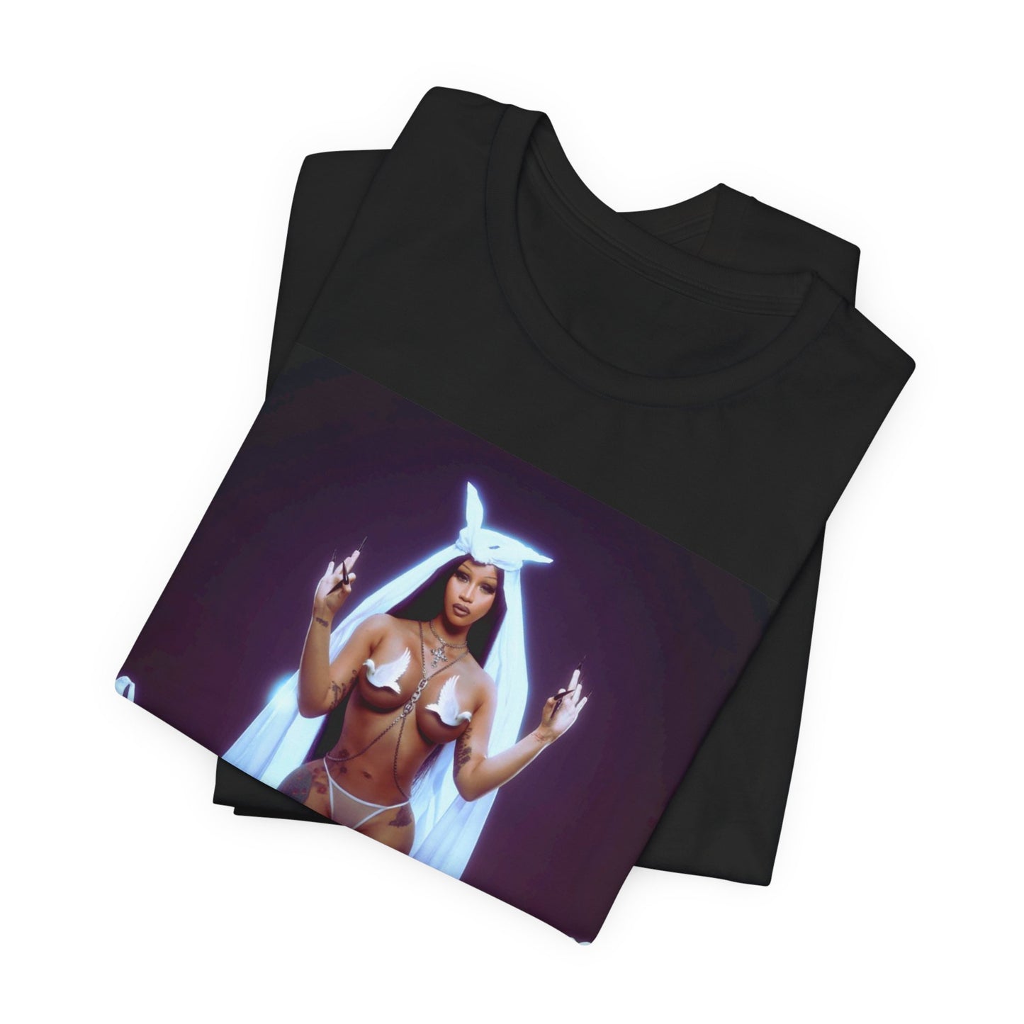 A black graphic t-shirt featuring a graphic of Cardi B with text like 'Enough Bronx' or related to her Bronx origins.