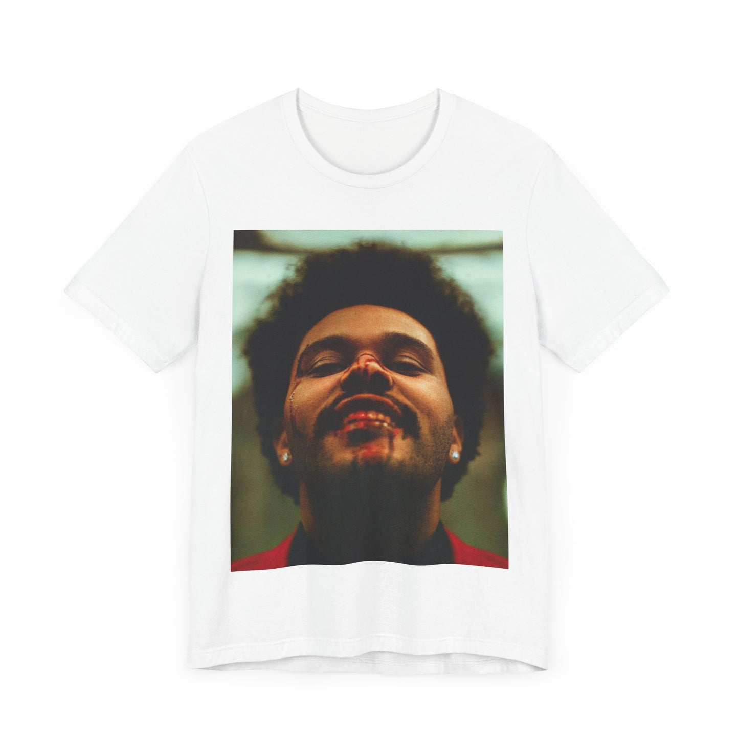 A black graphic t-shirt featuring the album cover art for The Weeknd's 'After Hours'.