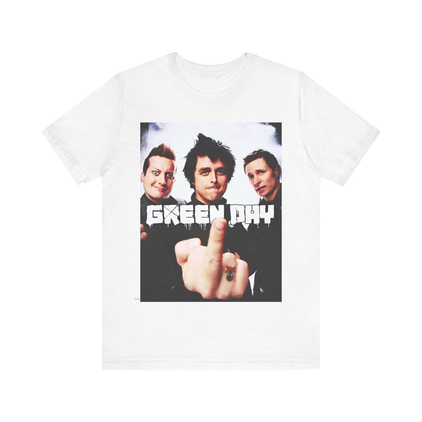 A black graphic t-shirt featuring an underground rock graphic of Green Day.