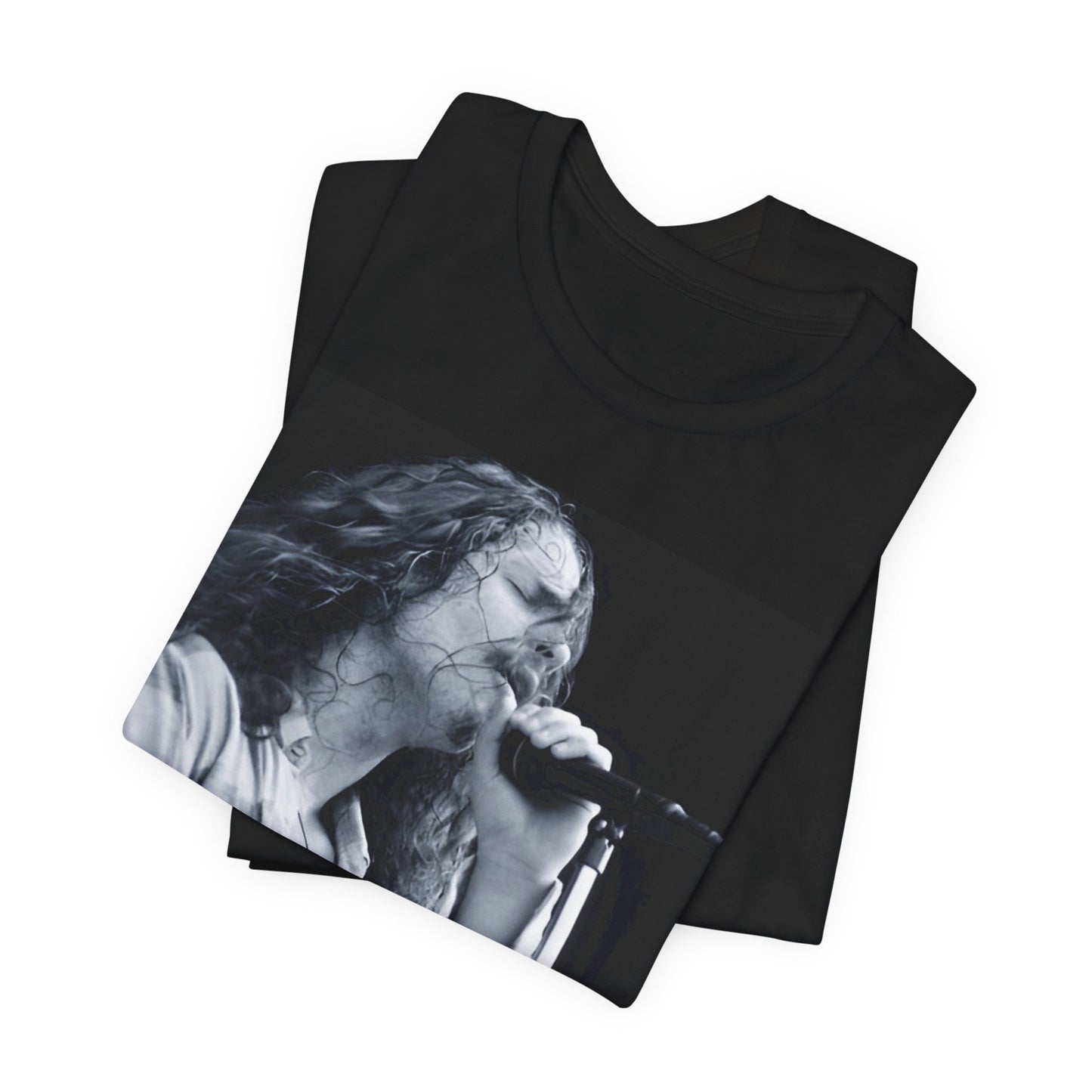 A black graphic t-shirt featuring a retro graphic related to Chris Cornell's 'Superunknown' album era.