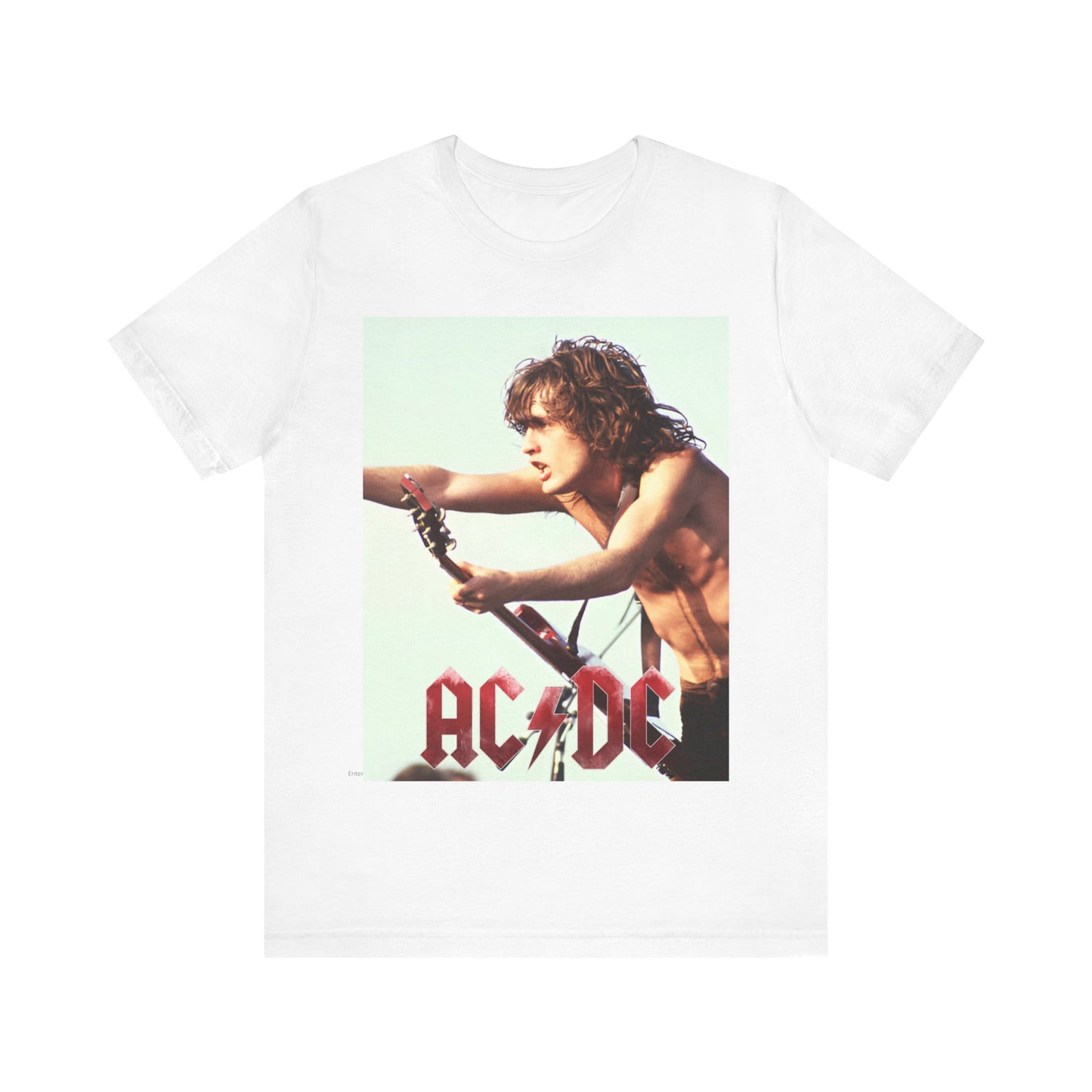 A black graphic t-shirt featuring the classic AC/DC lightning bolt logo prominently displayed, symbolizing the band's origins.