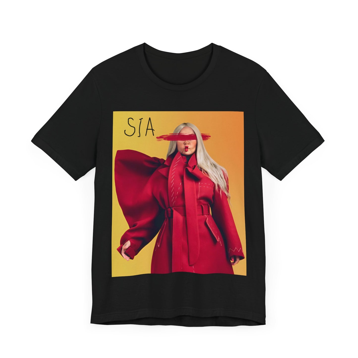 A black graphic t-shirt featuring a retro graphic related to Sia's '1000 Forms of Fear' album era.