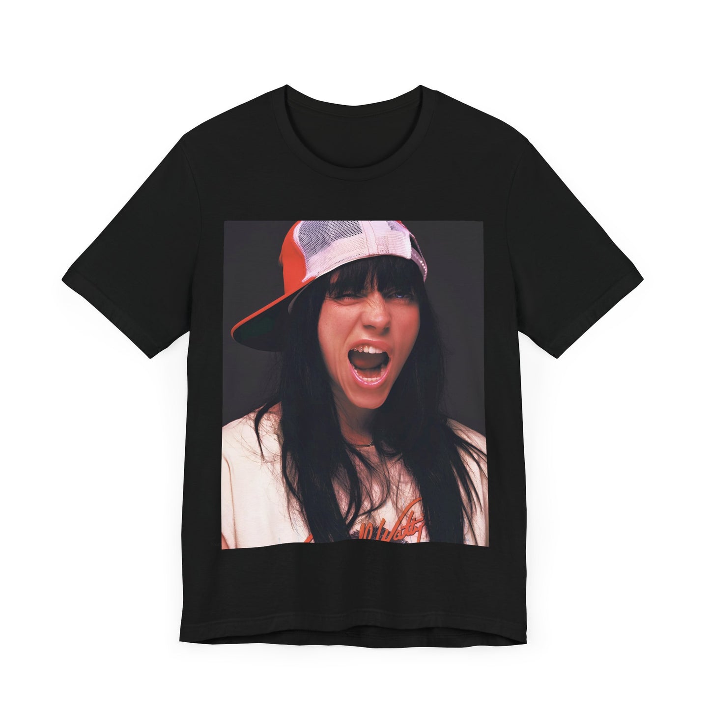 A multi-panel, graphic t-shirt inspired by the Billie Eilish song 'all the good girls go to hell,' featuring different images of her.