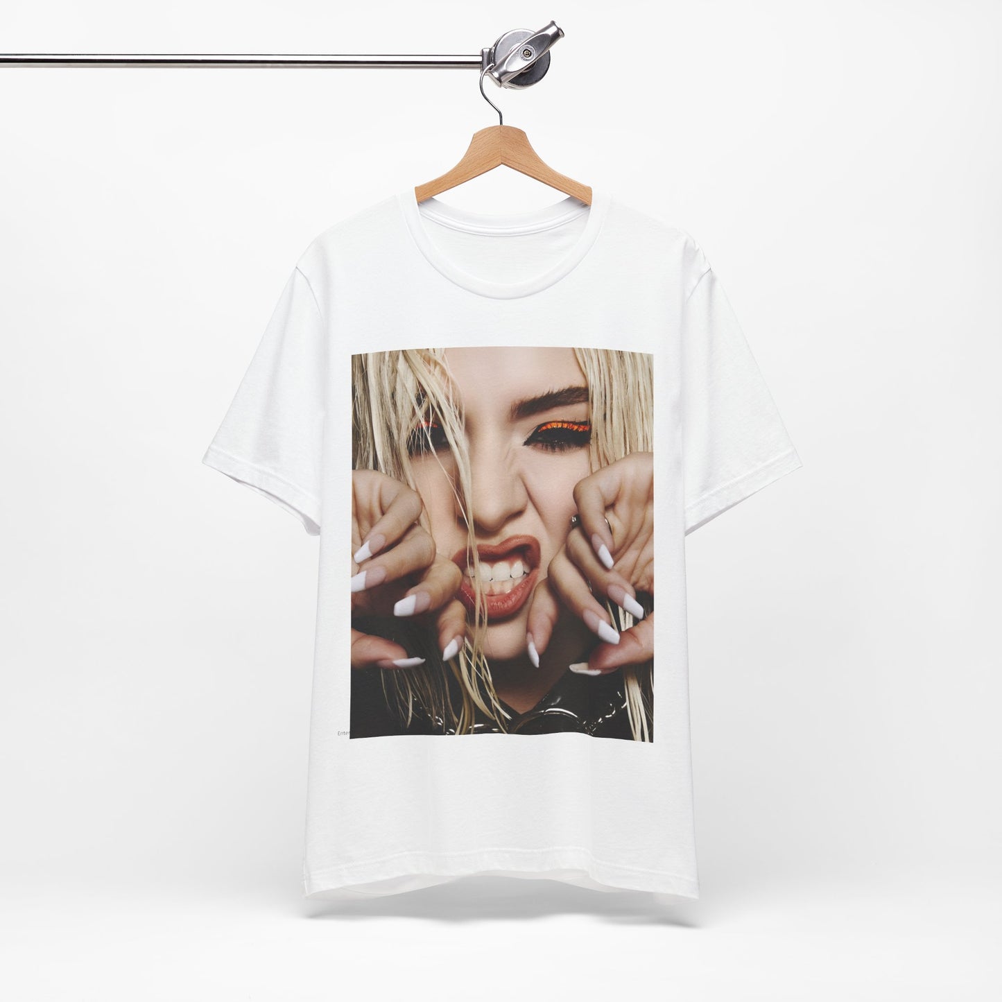 A black graphic t-shirt featuring a graphic of Ava Max with a pop punk aesthetic, possibly with bold lines, vibrant colors, or edgy elements.