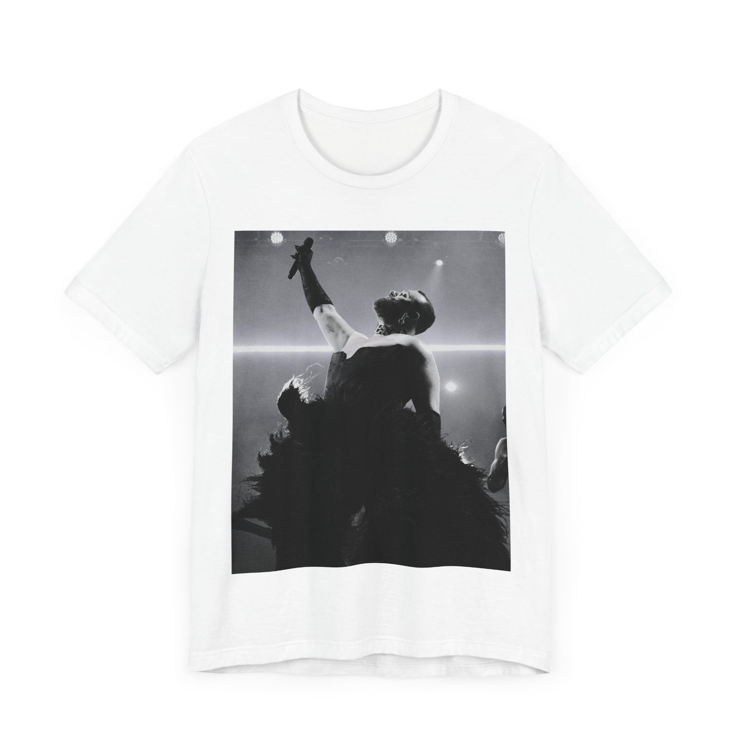 A black graphic t-shirt featuring an authentic live performance graphic of Sam Smith.